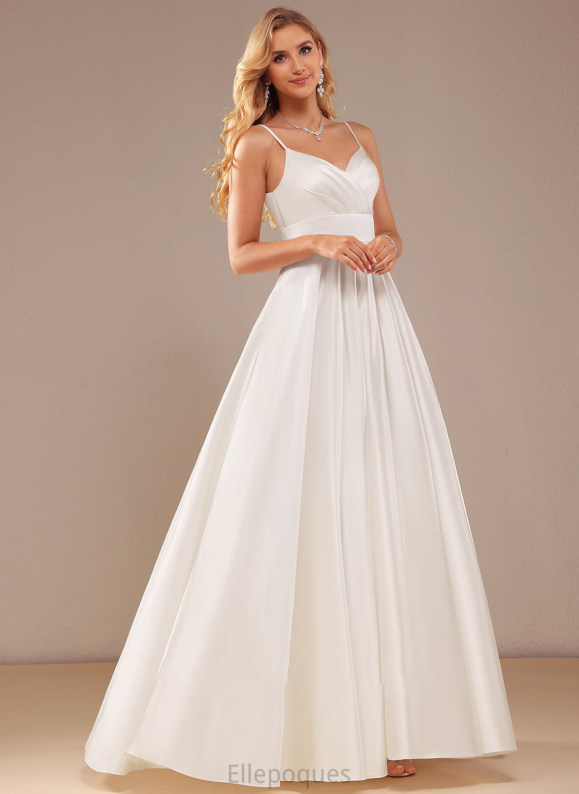 Wedding Satin Wedding Dresses Ball-Gown/Princess Floor-Length With Pockets V-neck Dress Micaela