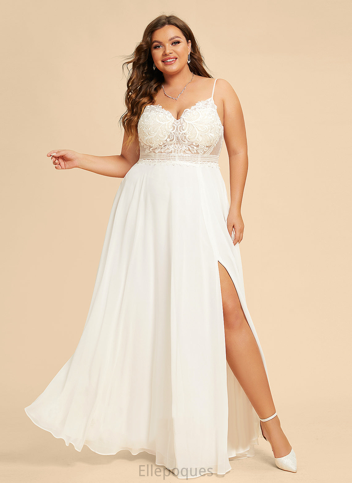 V-neck Wedding Dresses Dress A-Line Lace With Philippa Wedding Front Split Floor-Length Chiffon