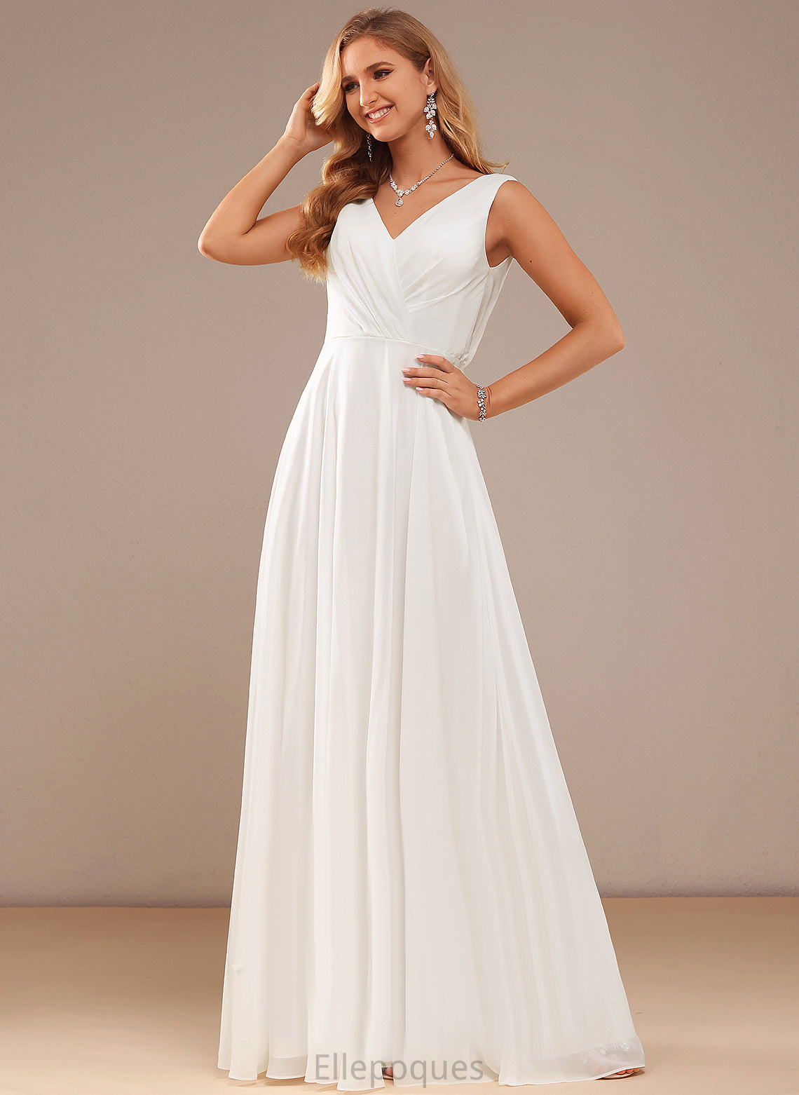 Dress Floor-Length A-Line V-neck Wedding Chiffon Lace Wedding Dresses Gladys