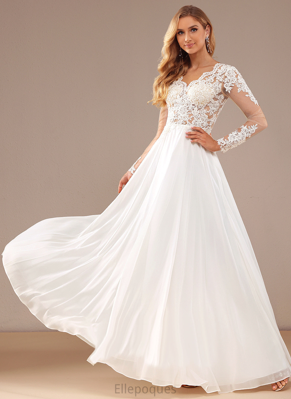 Lace Chiffon V-neck Sequins Floor-Length With Jaqueline Wedding Dresses A-Line Dress Wedding