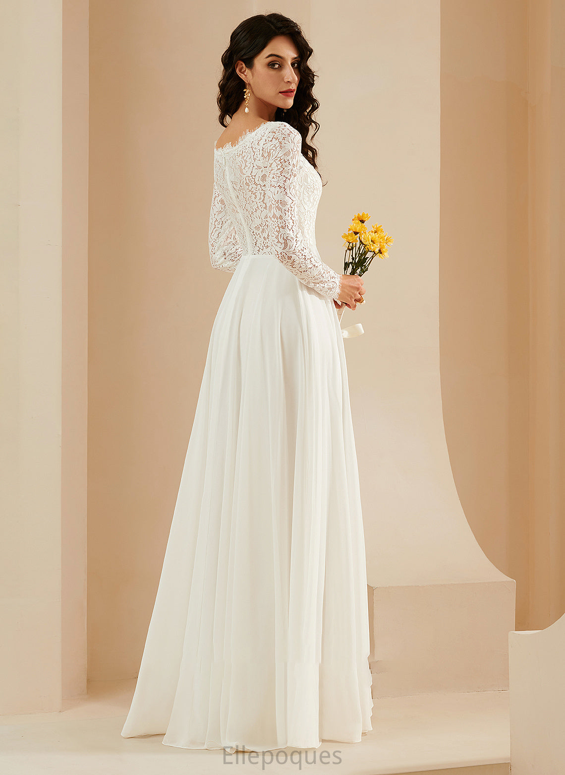 Wedding Dresses A-Line Selena Lace With Wedding Train Sweep V-neck Dress