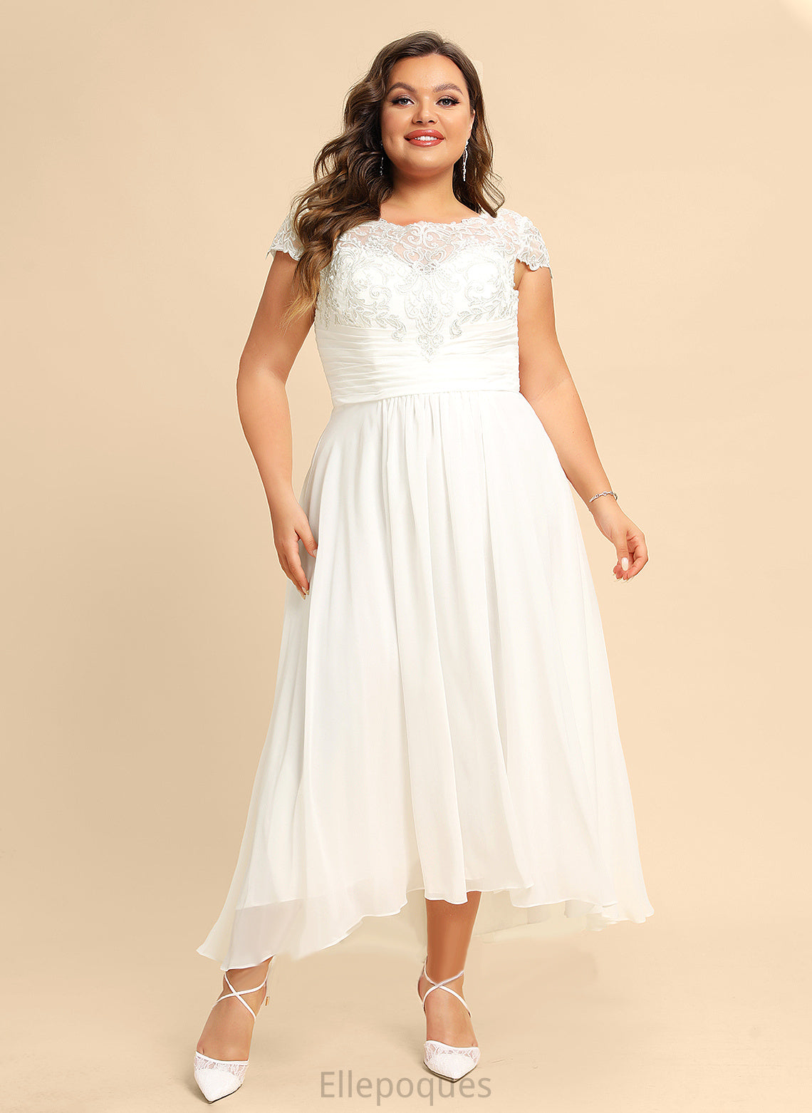 Chiffon Lace Scoop Asymmetrical Neck Wedding Dress A-Line Alani Wedding Dresses