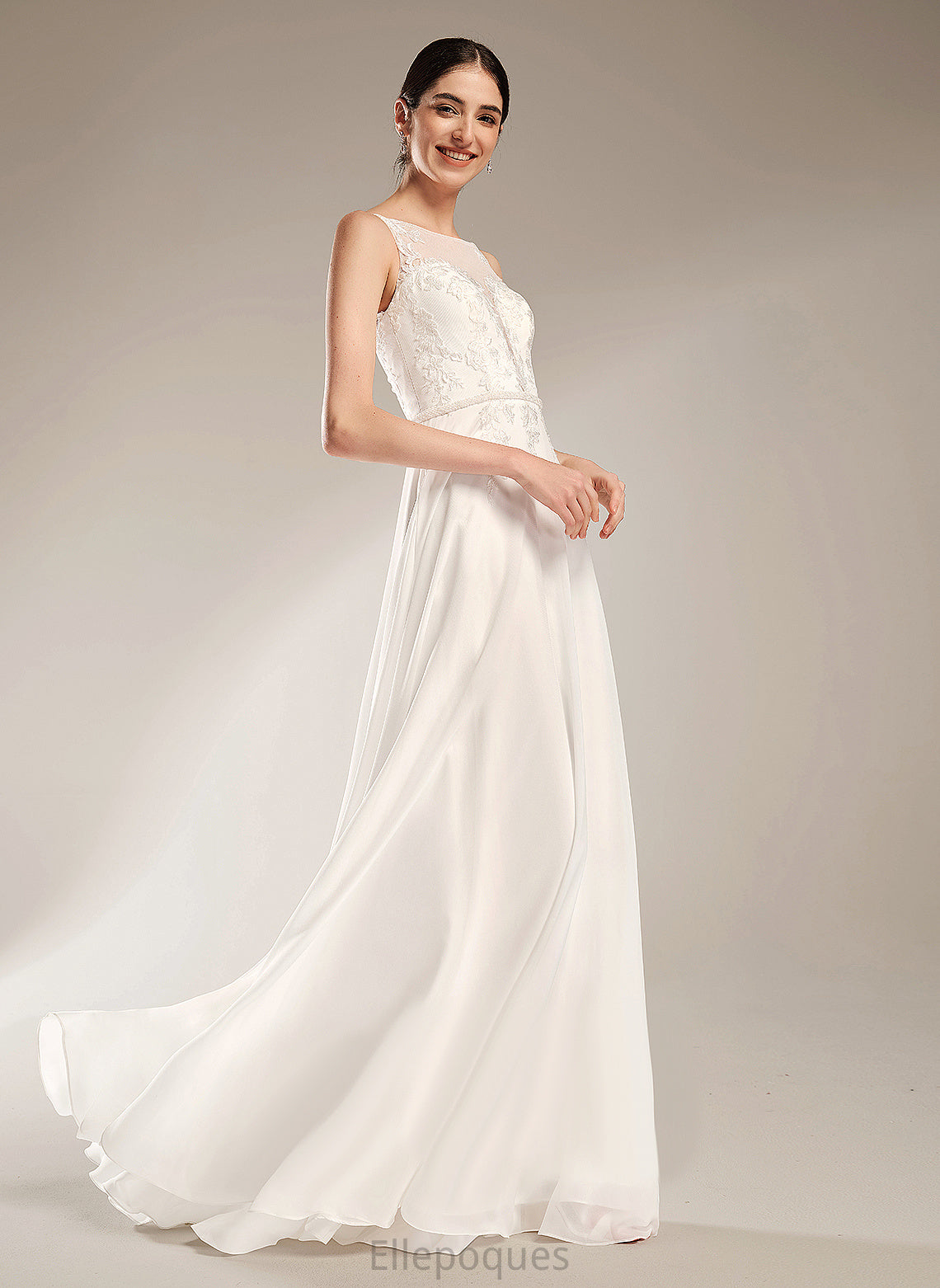 With Lace Train Camille Chiffon Dress Wedding Dresses A-Line Wedding Sequins Sweep Illusion