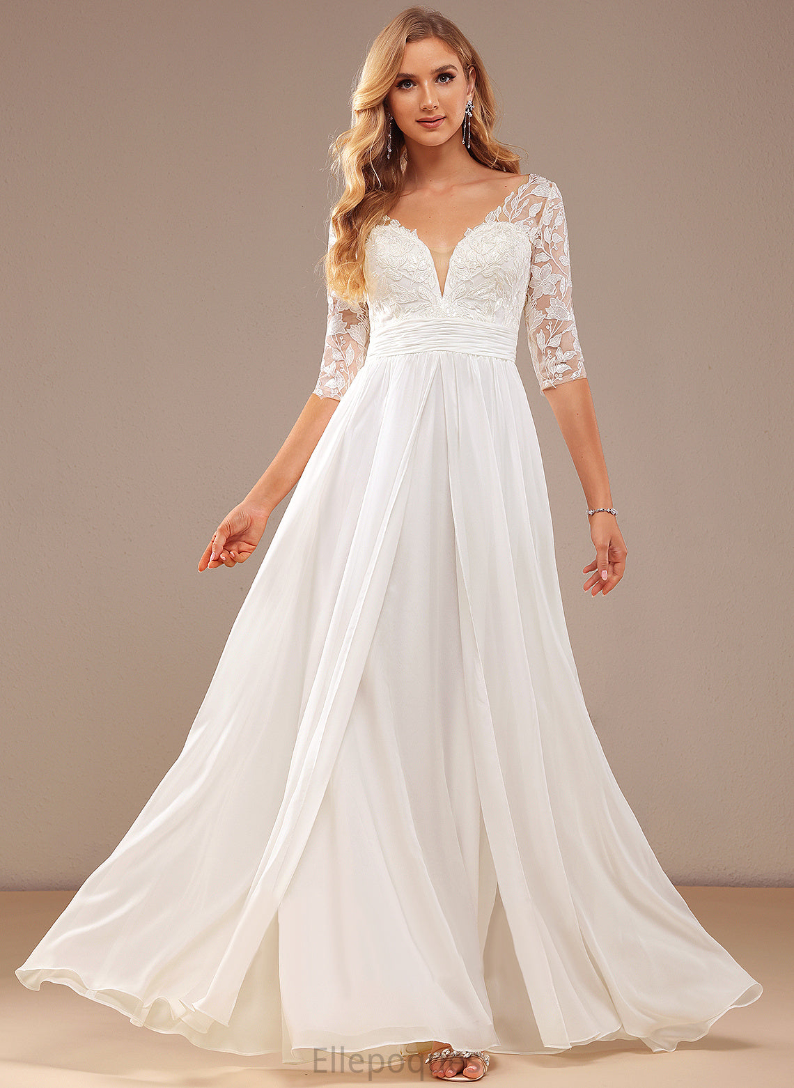 Lace Miah Floor-Length Ruffle V-neck Chiffon Wedding Wedding Dresses Sequins With Dress A-Line