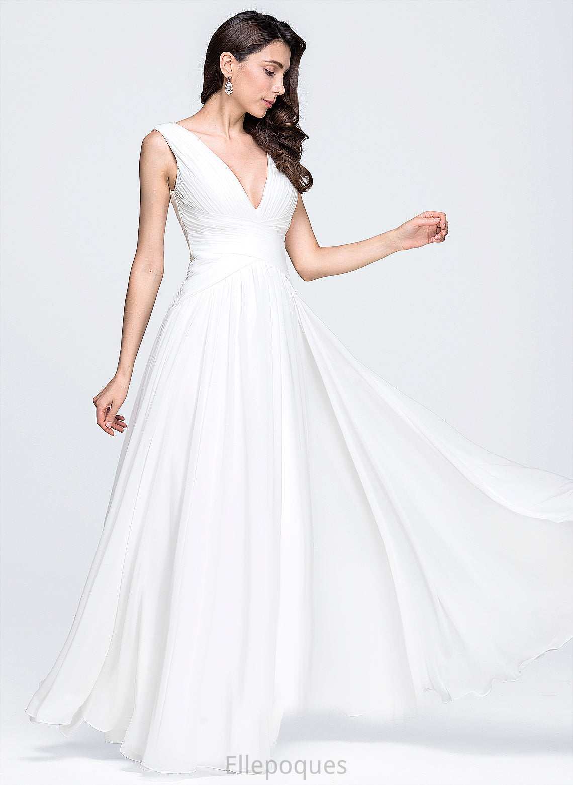 Wedding Wedding Dresses Chiffon Floor-Length Dress A-Line Natalya Pleated V-neck With