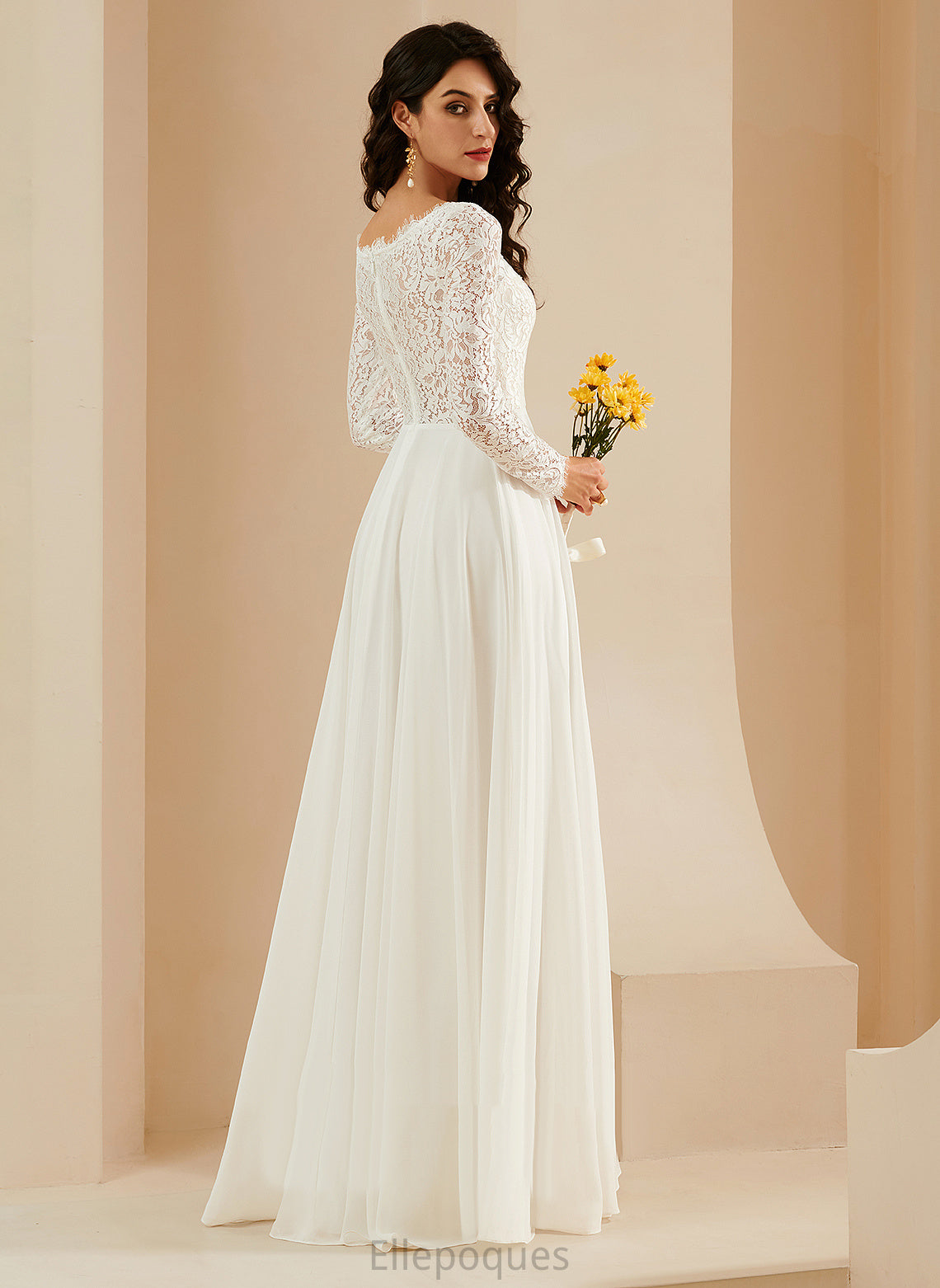 Chiffon A-Line V-neck With Train Katelynn Wedding Wedding Dresses Lace Dress Sweep