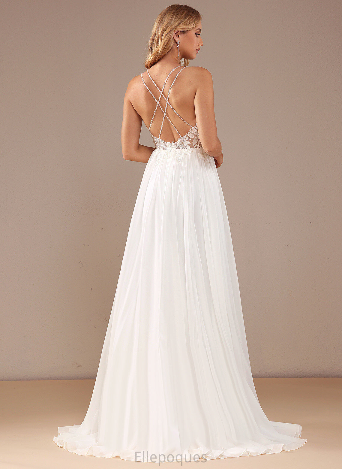 A-Line Wedding Dresses Sweep Dress Train Chiffon With V-neck Beading Sequins Paityn Wedding Lace