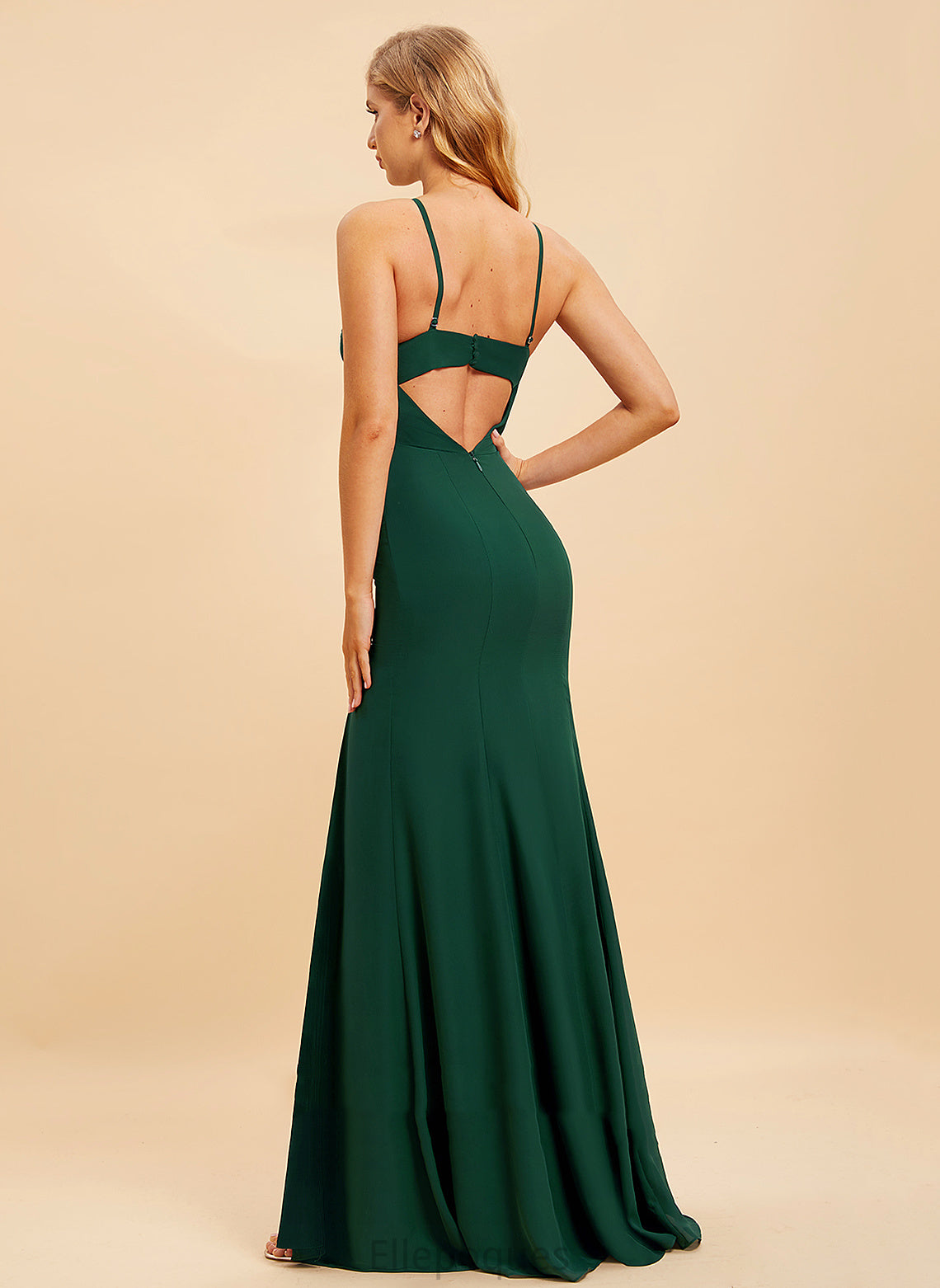 Embellishment Floor-Length Fabric Trumpet/Mermaid HighNeck Length SplitFront Neckline Silhouette Elsa Sleeveless Spaghetti Staps Bridesmaid Dresses