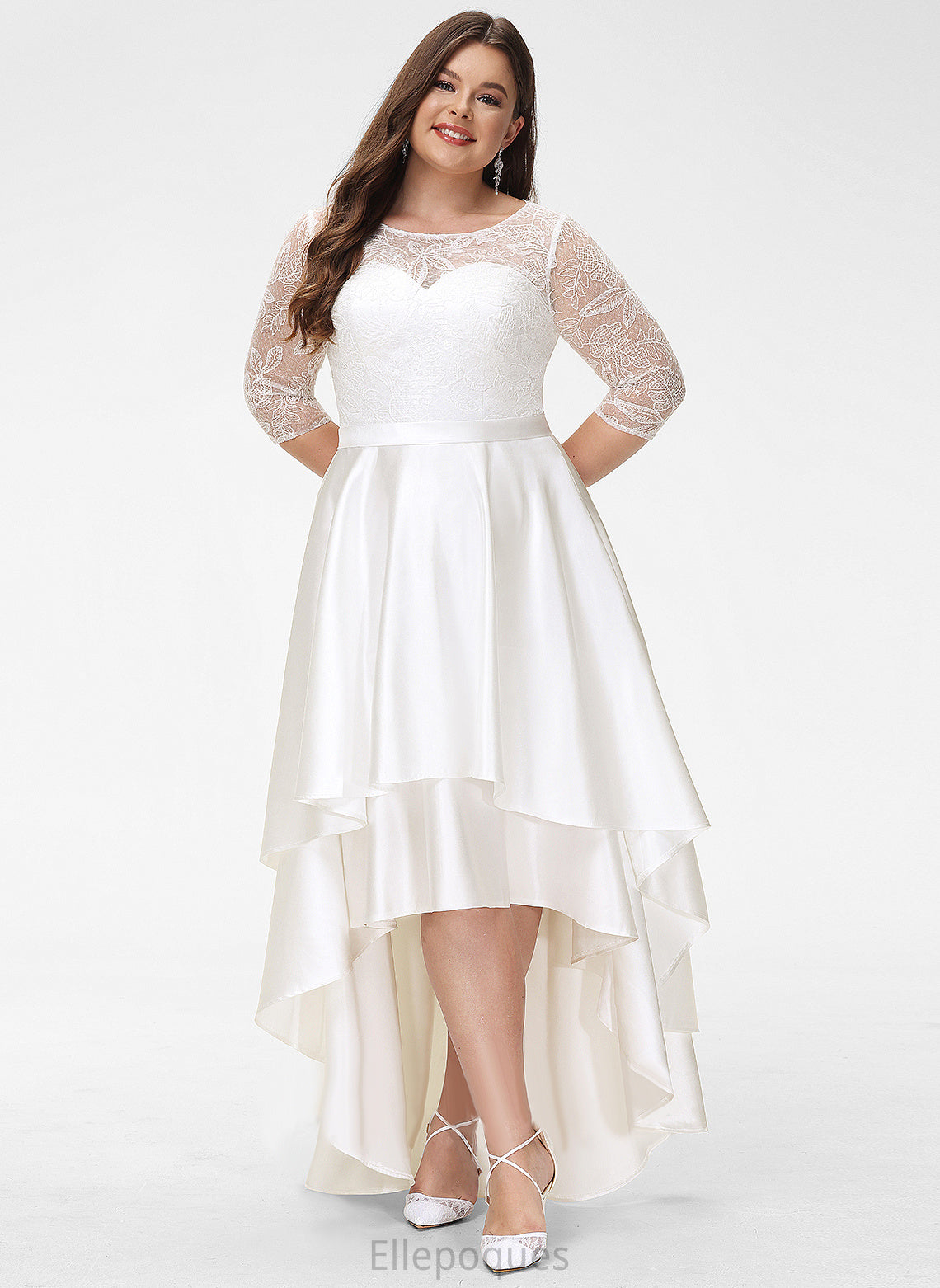 Wedding Dresses Wedding Scoop Lace Regina A-Line Satin Asymmetrical Dress