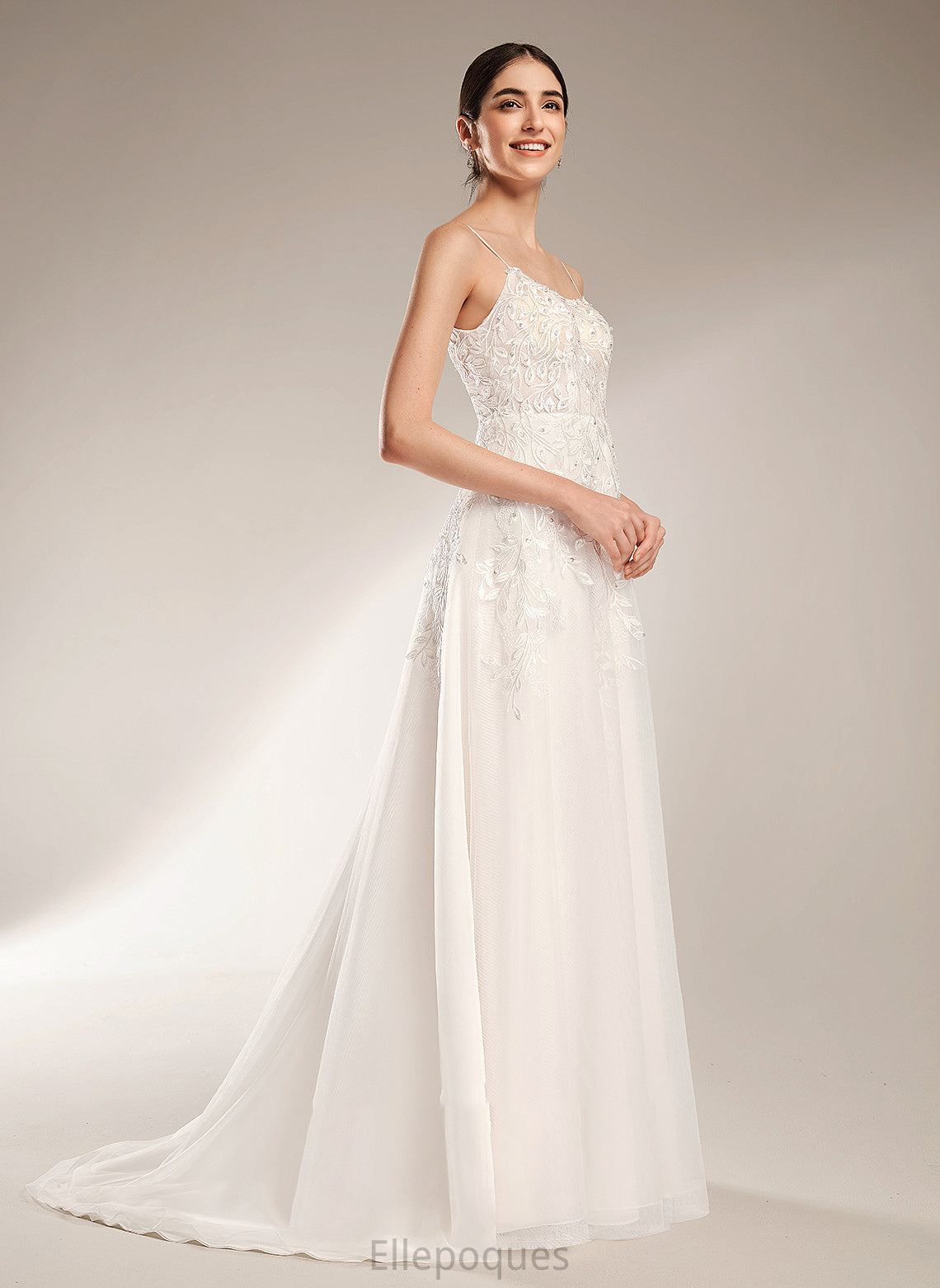 Court A-Line Square Maci Dress Beading Neckline Train Wedding With Wedding Dresses Sequins