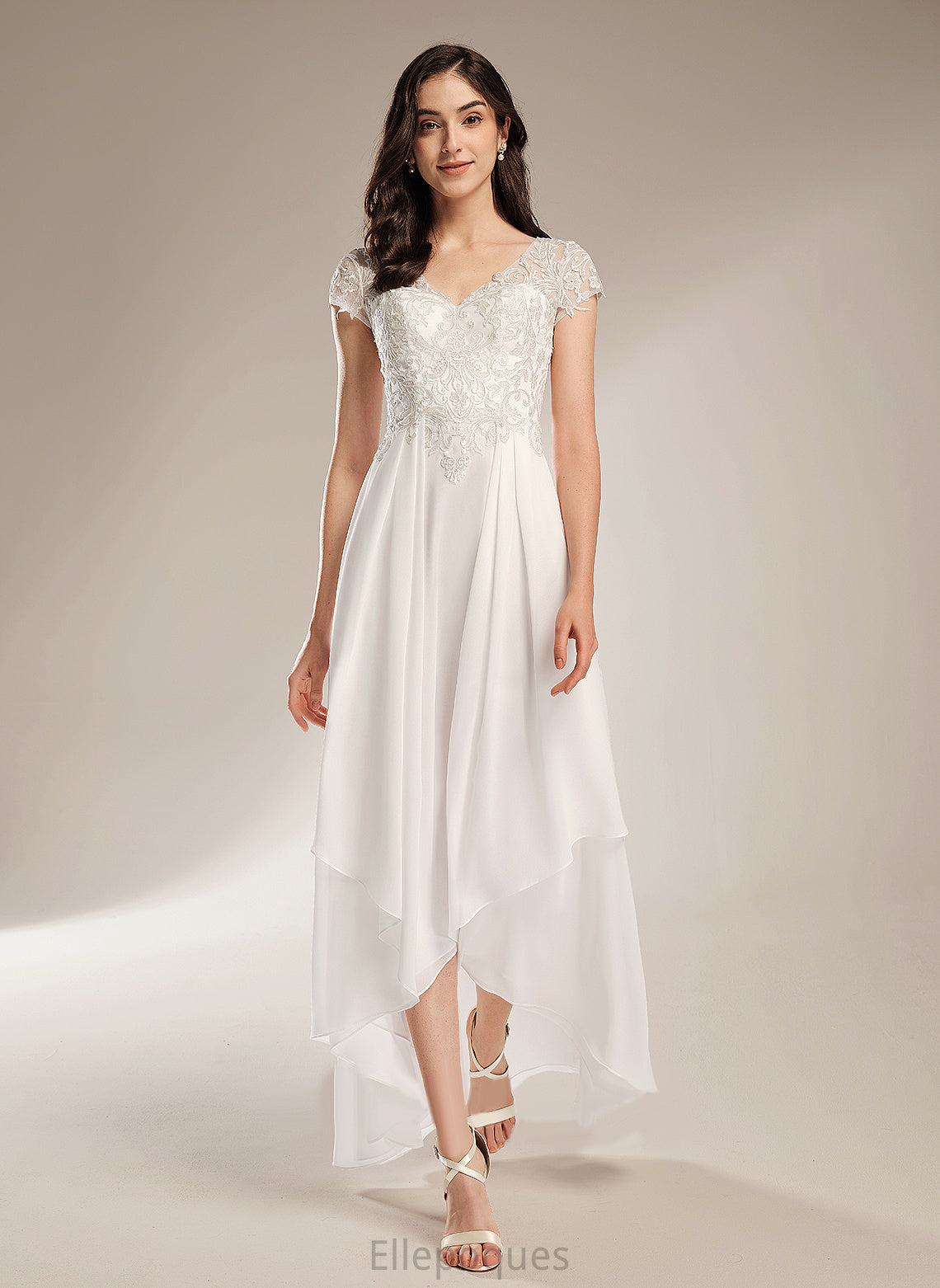 With Asymmetrical Wedding Dresses Chiffon A-Line Wedding Mia V-neck Lace Dress