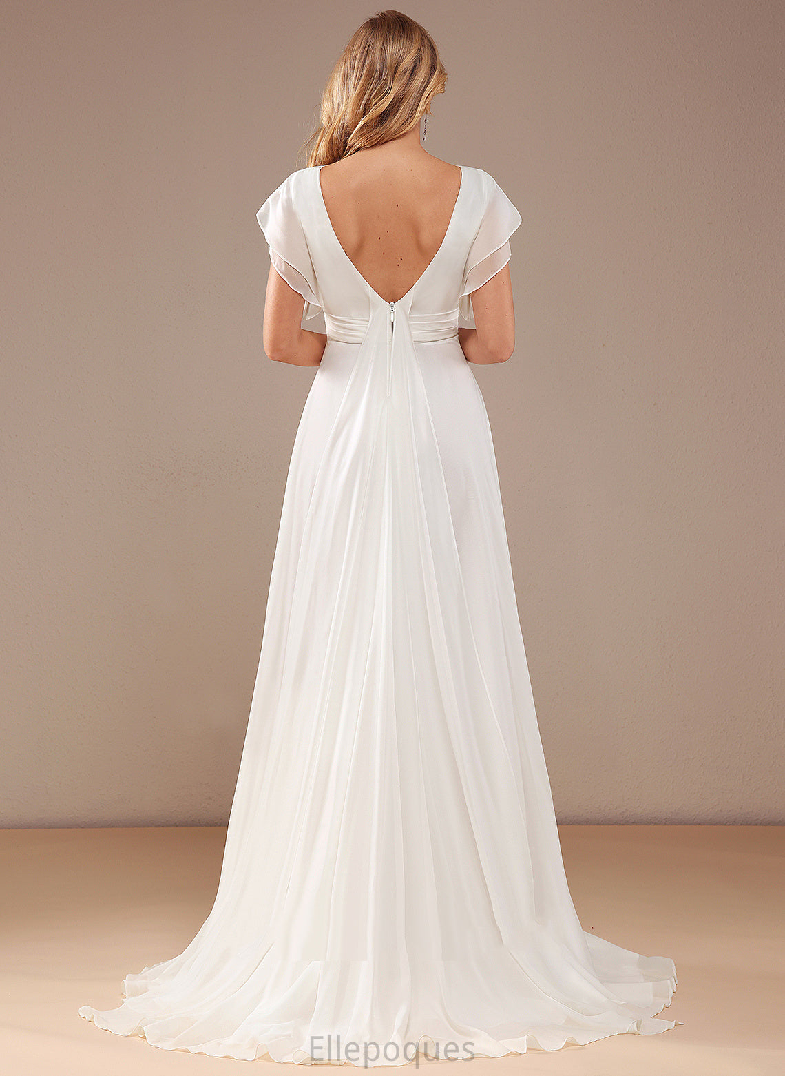 Wedding Dresses Train Chiffon Wedding Cristal With Dress A-Line Neck Sweep Scoop Beading