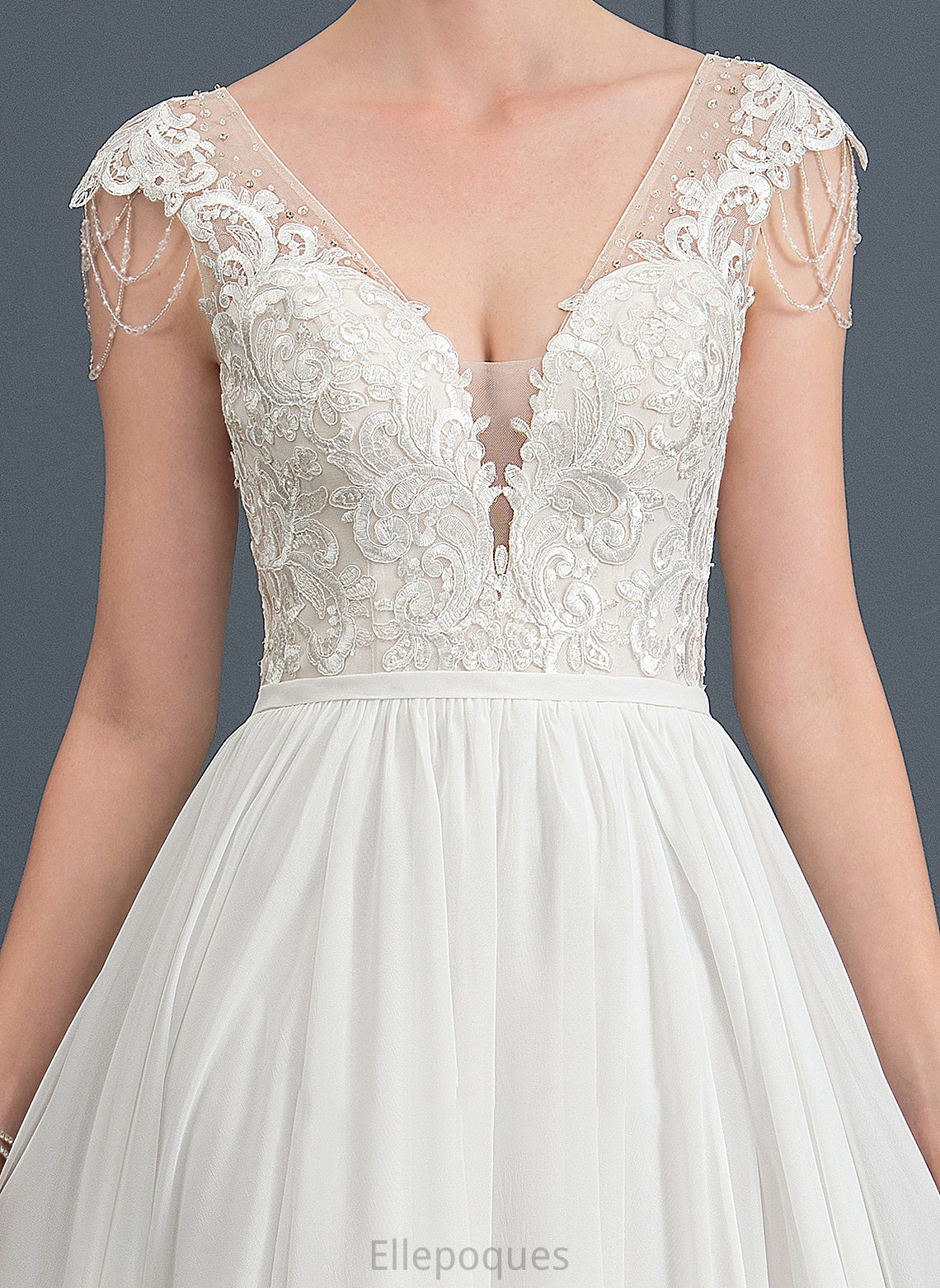 A-Line Wedding Dresses With Wedding Dress Train Beading Sweep Sequins Skyla Chiffon V-neck