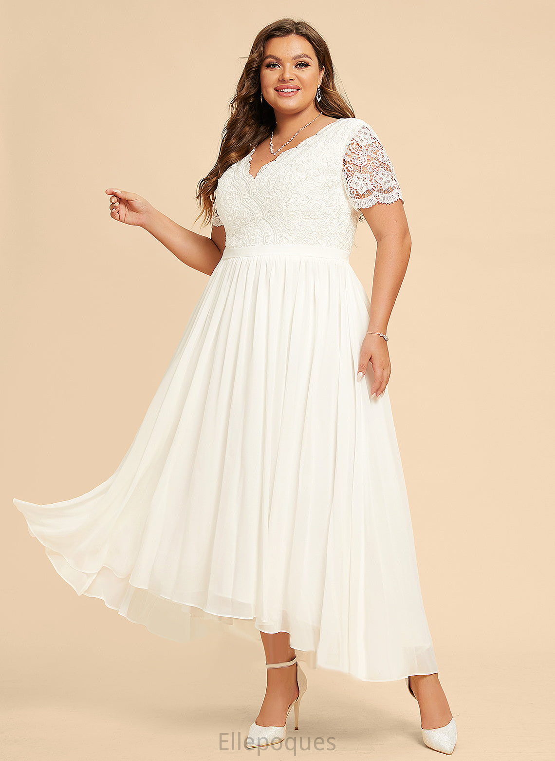 Asymmetrical Wedding Dresses Wedding Chiffon Samara A-Line V-neck Lace Dress With