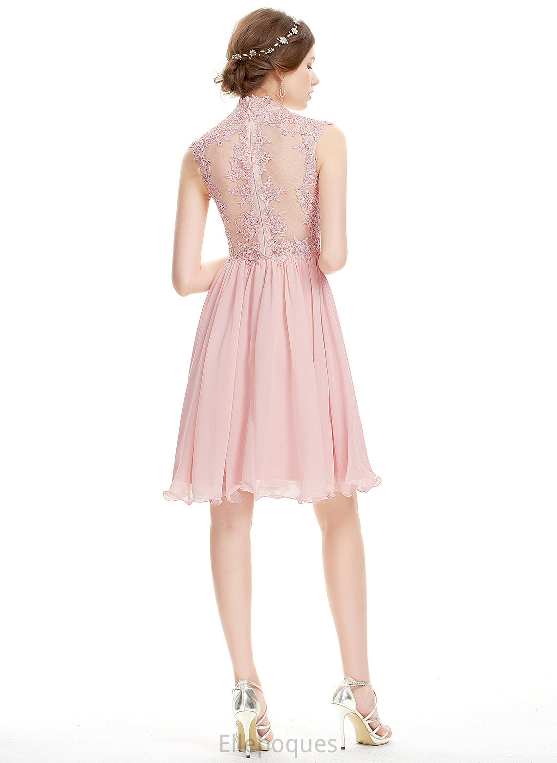 Beading Chiffon Liliana Homecoming Dresses Lace Dress With A-Line High Neck Knee-Length Homecoming