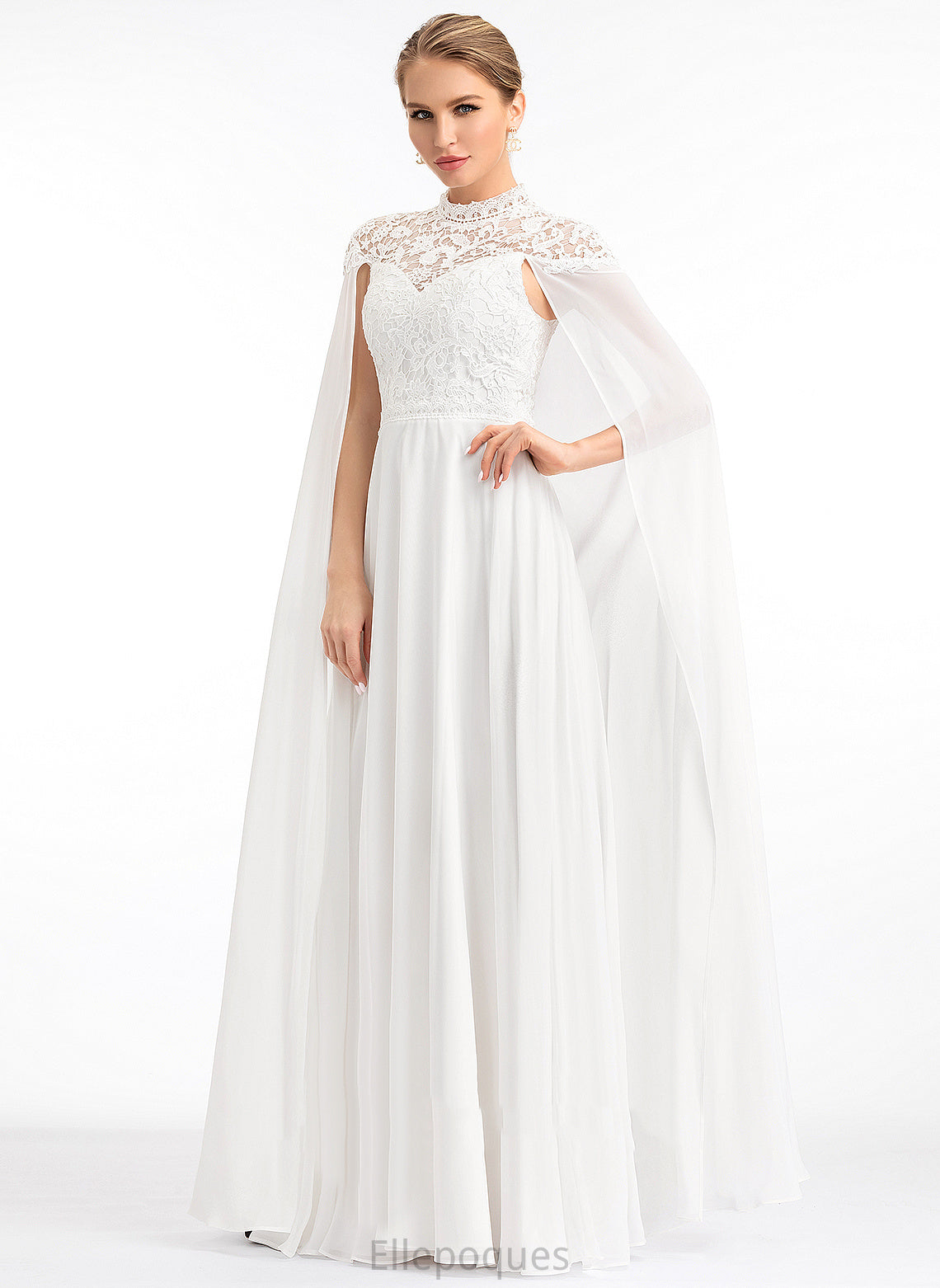 High A-Line Dress Floor-Length Lace Wedding Taniyah Neck Wedding Dresses Chiffon