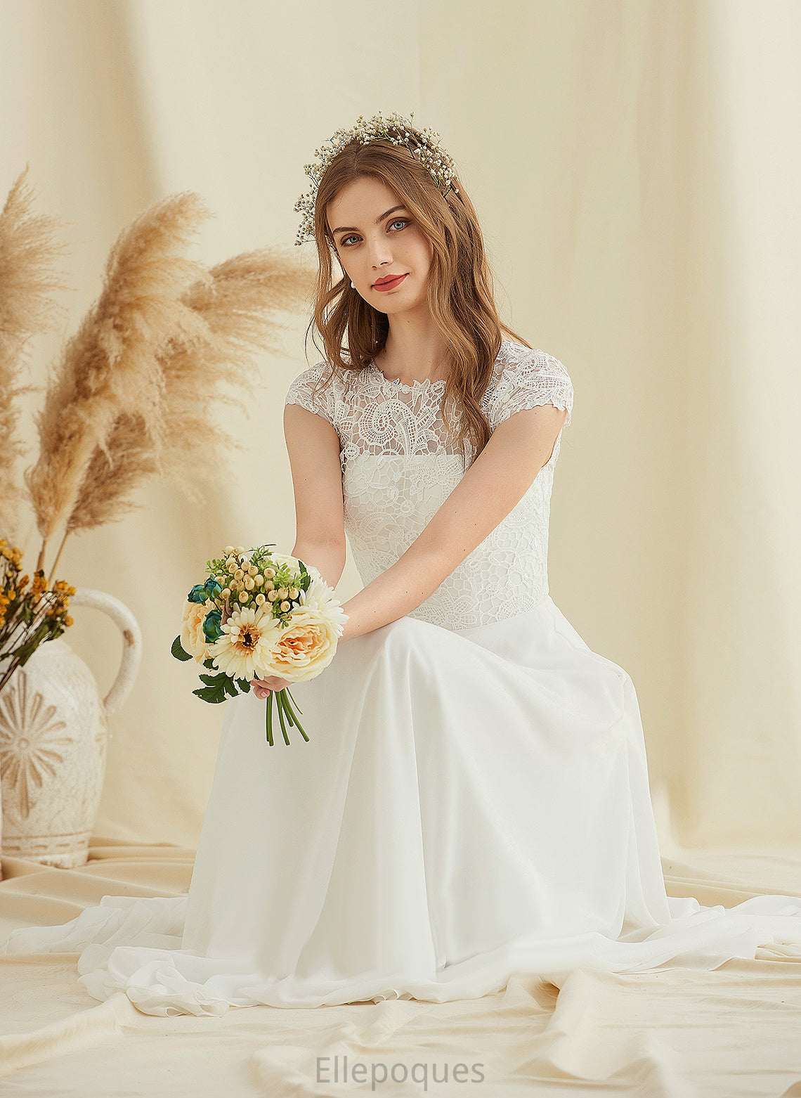 A-Line Lace Wedding Dress Wedding Dresses Ashlyn Chiffon Scoop Floor-Length