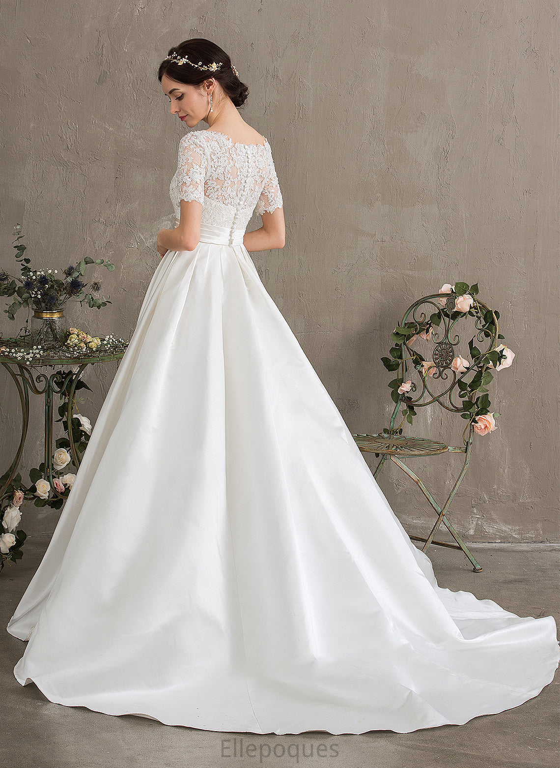 Ball-Gown/Princess Court Scoop Train Wedding Dresses Elsa Dress Sequins Pockets Beading Neck With Wedding Satin