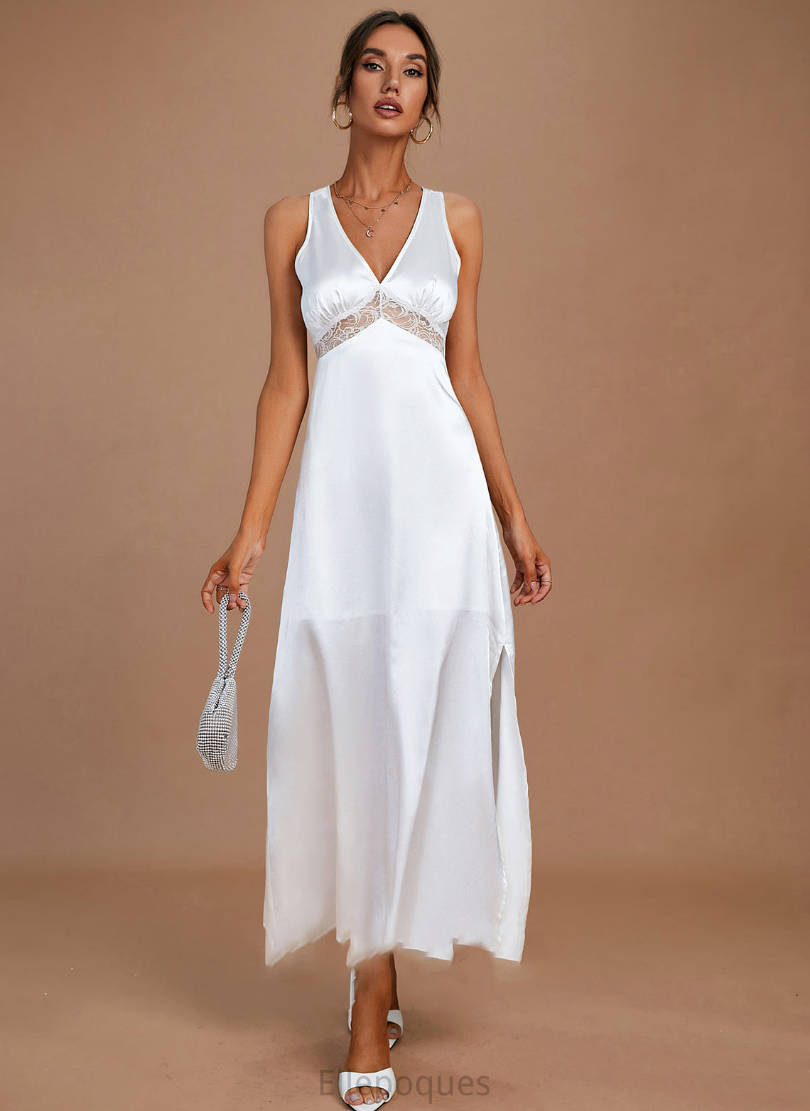 Jazlynn V-neck Wedding Dresses Ankle-Length Wedding Sheath/Column Dress