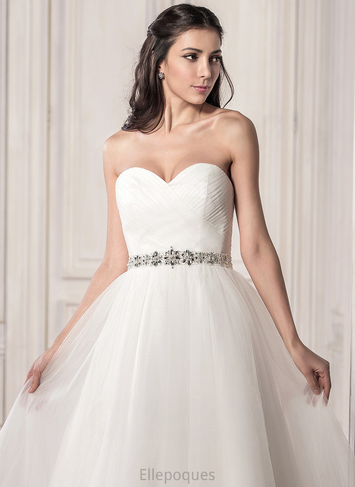 Tulle Sweetheart Satin Ruffle Wedding Wedding Dresses Tea-Length Dress With Sequins Amy A-Line Beading