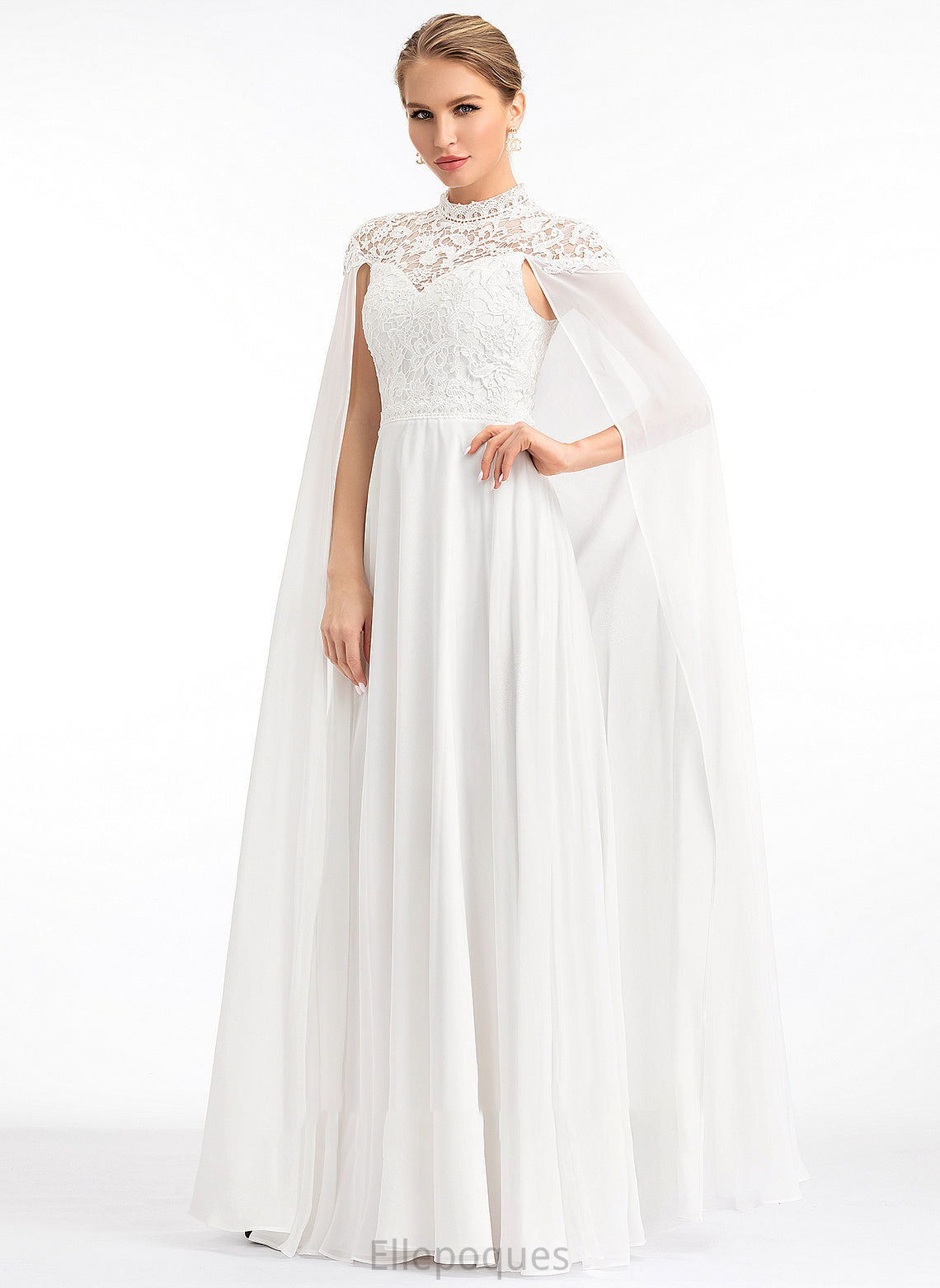 Yadira Wedding Dresses Neck High A-Line Dress Chiffon Floor-Length Wedding