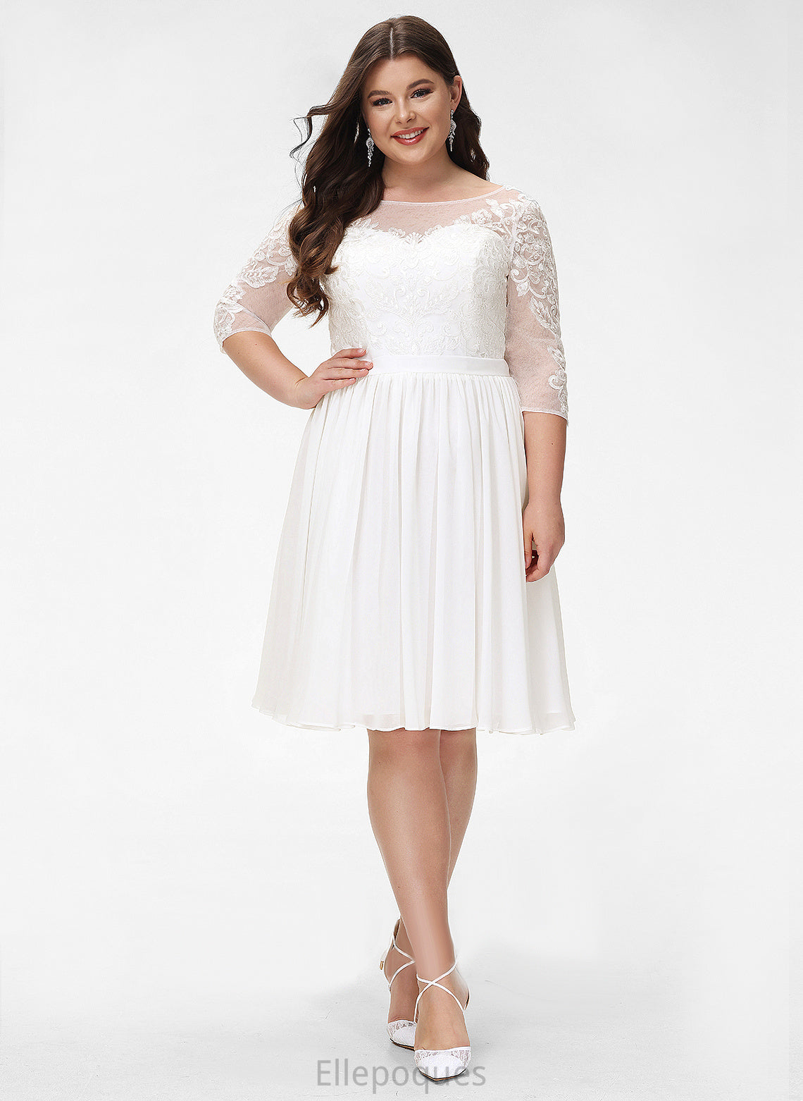 Dress Wedding Dresses Desirae Wedding Knee-Length Chiffon With A-Line Lace Scoop Sequins