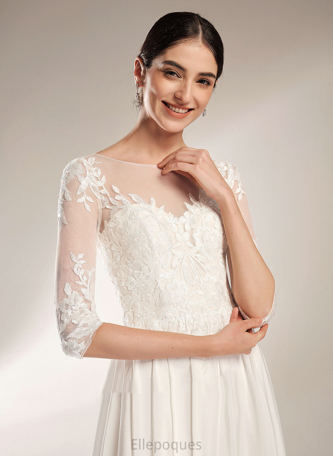 Sequins With Illusion Chiffon Dress Sandra A-Line Wedding Train Sweep Wedding Dresses