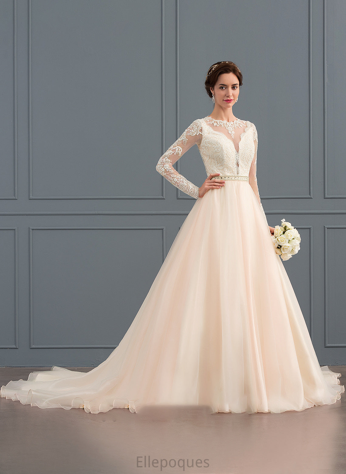 Wedding Dresses Neck Ball-Gown/Princess With Train Naima Dress Chapel Wedding Beading Scoop Tulle