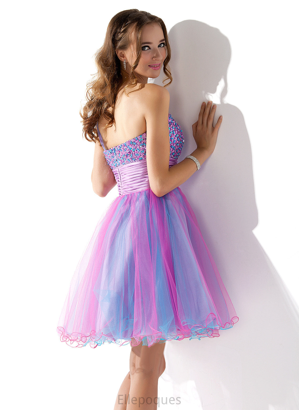 With Beading Ruffle Homecoming Dress One-Shoulder Raquel Tulle Short/Mini A-Line Homecoming Dresses Sequins