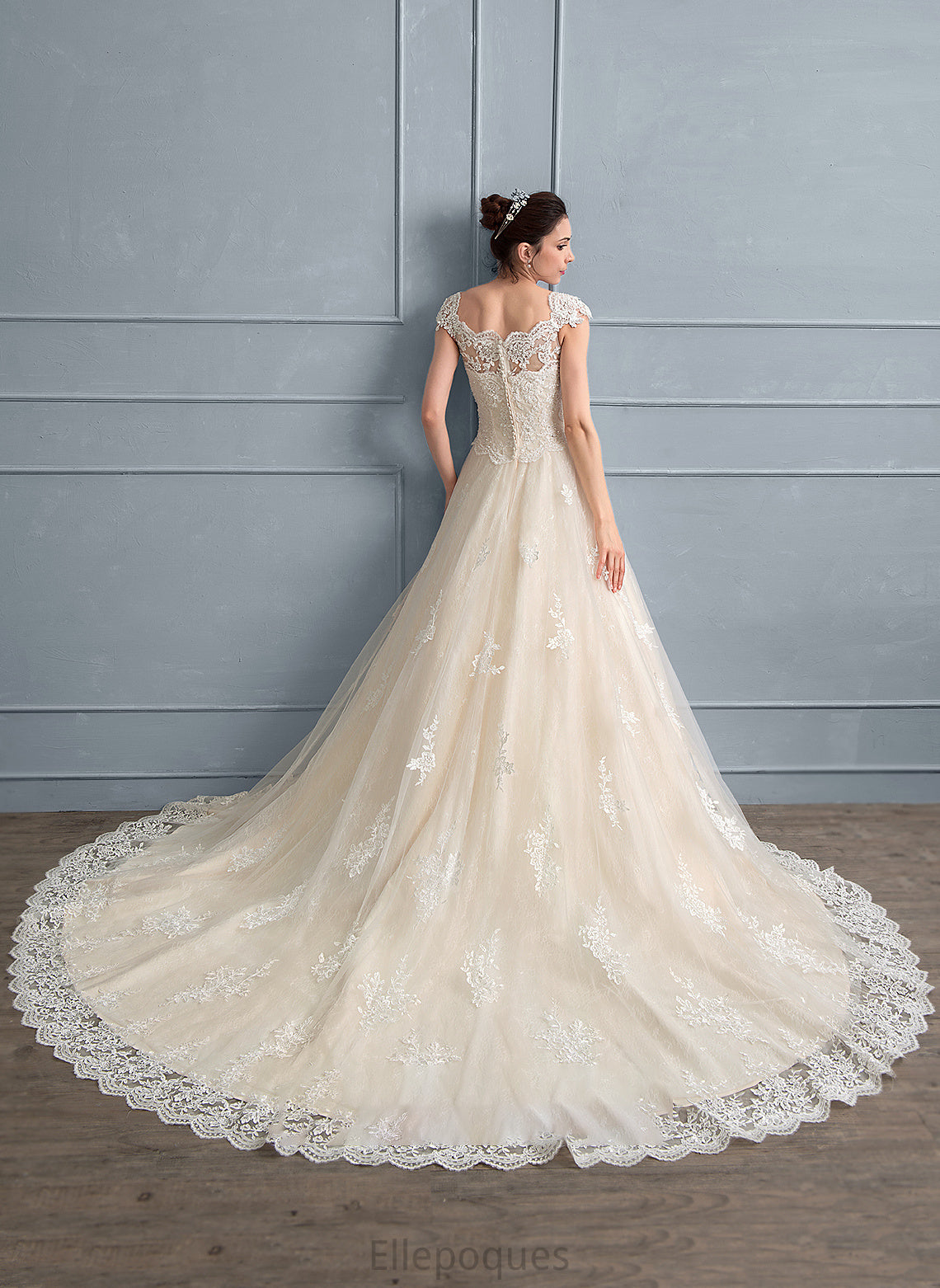 Sequins With Cathedral Ball-Gown/Princess Sweetheart Evangeline Tulle Lace Dress Wedding Dresses Train Wedding Beading