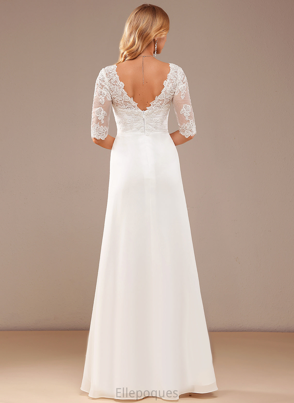 Asymmetrical Wedding Lace Wedding Dresses V-neck Ruffle Cailyn Dress With Chiffon A-Line