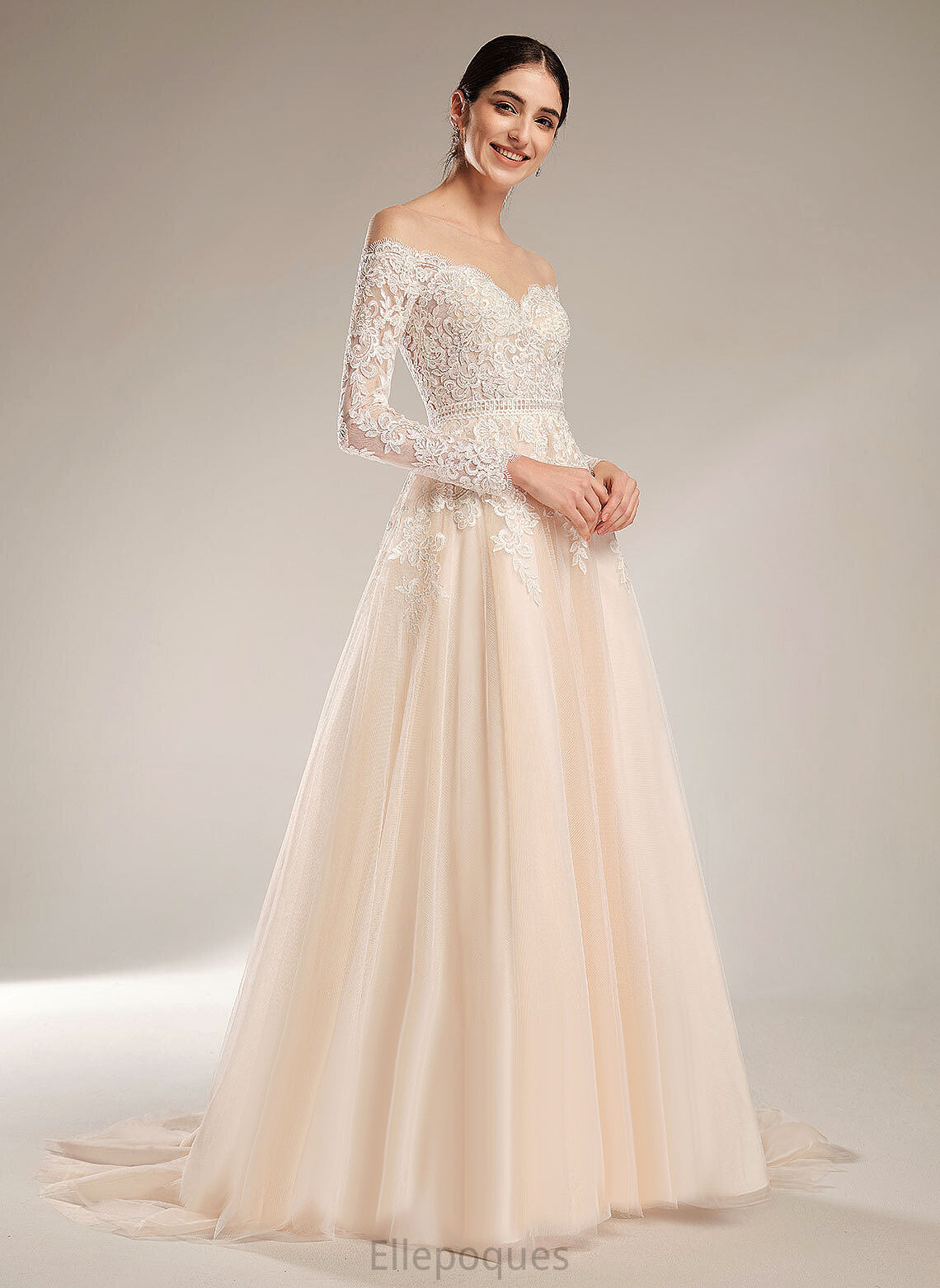 With Ball-Gown/Princess Wedding Train Tulle Marcie Chapel Dress Sequins Wedding Dresses Lace Illusion