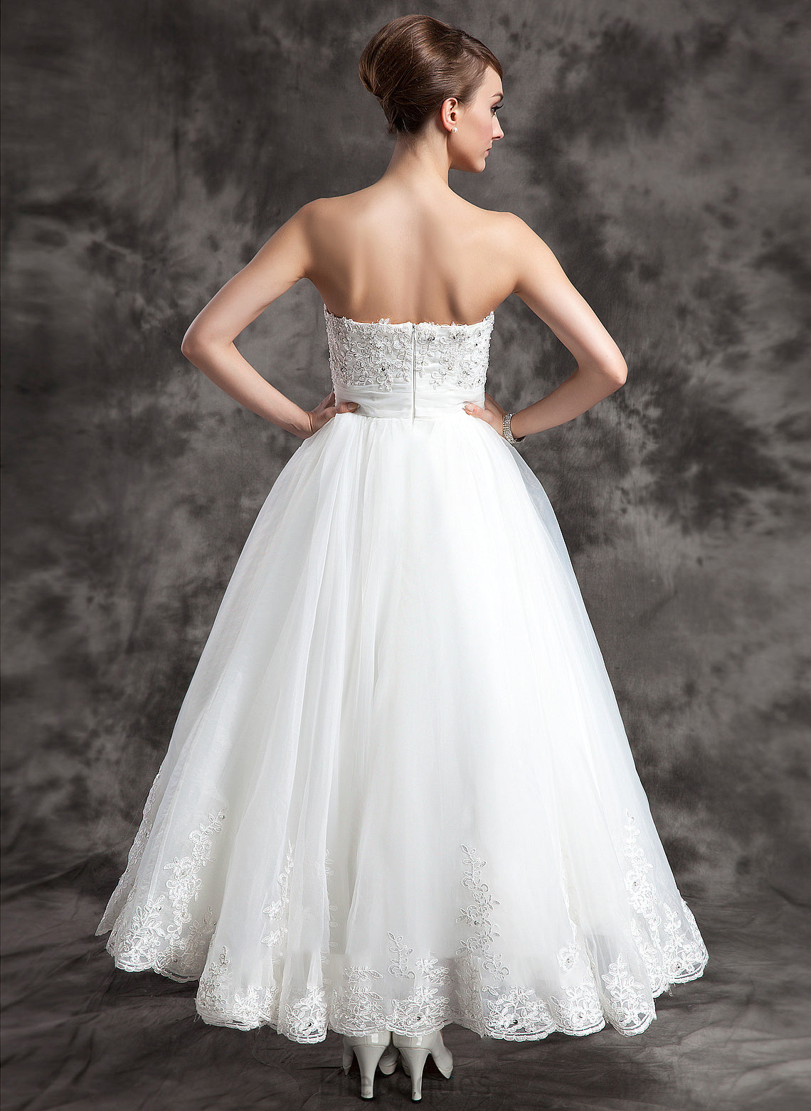 Ball-Gown/Princess Satin Organza Wedding Mignon Wedding Dresses Beading Dress Strapless With Ankle-Length Lace