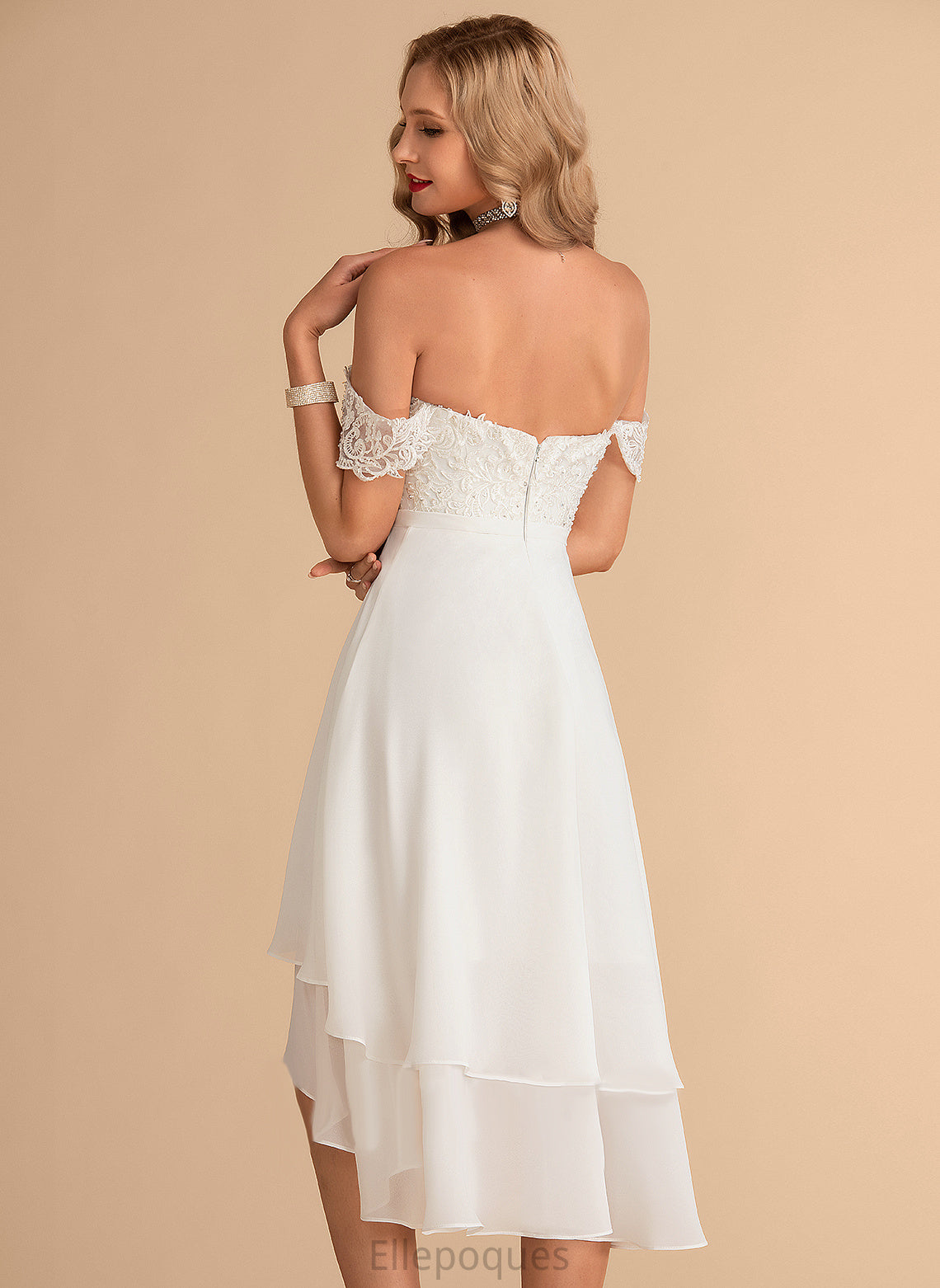 Wedding Dresses Beading Chiffon Wedding Dress Off-the-Shoulder With Sequins Asymmetrical A-Line Lace Moira