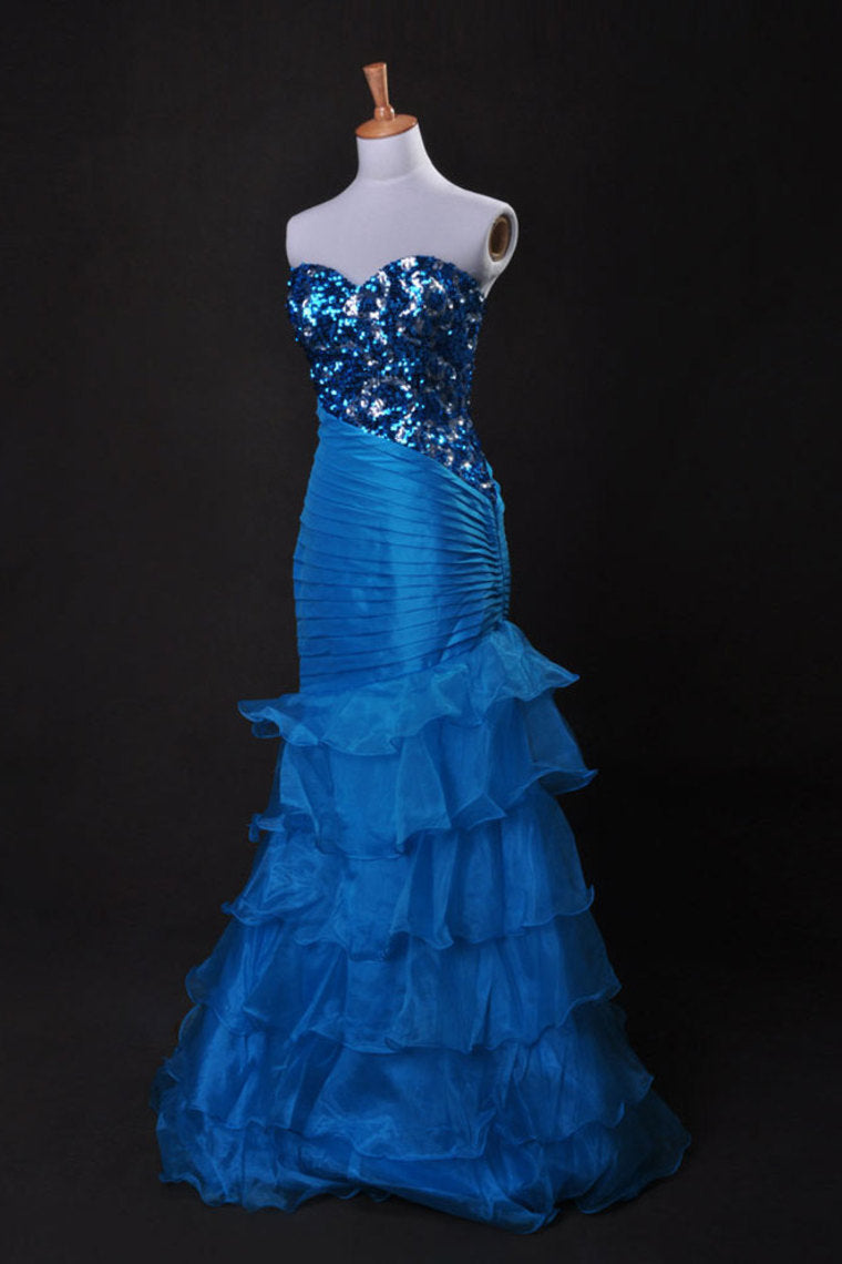 Cheap Prom Dresses Blue  Sweetheart Floor Length Organza Taffeta Cz