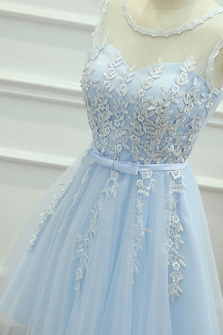 2024 Homecoming Dresses Scoop Tulle With Applique And Sash A Line