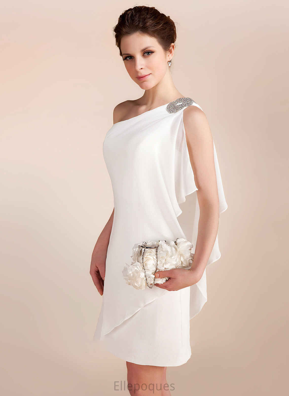 With Libby Chiffon Ruffles Wedding Dress One-Shoulder Wedding Dresses Sheath/Column Short/Mini Cascading Beading