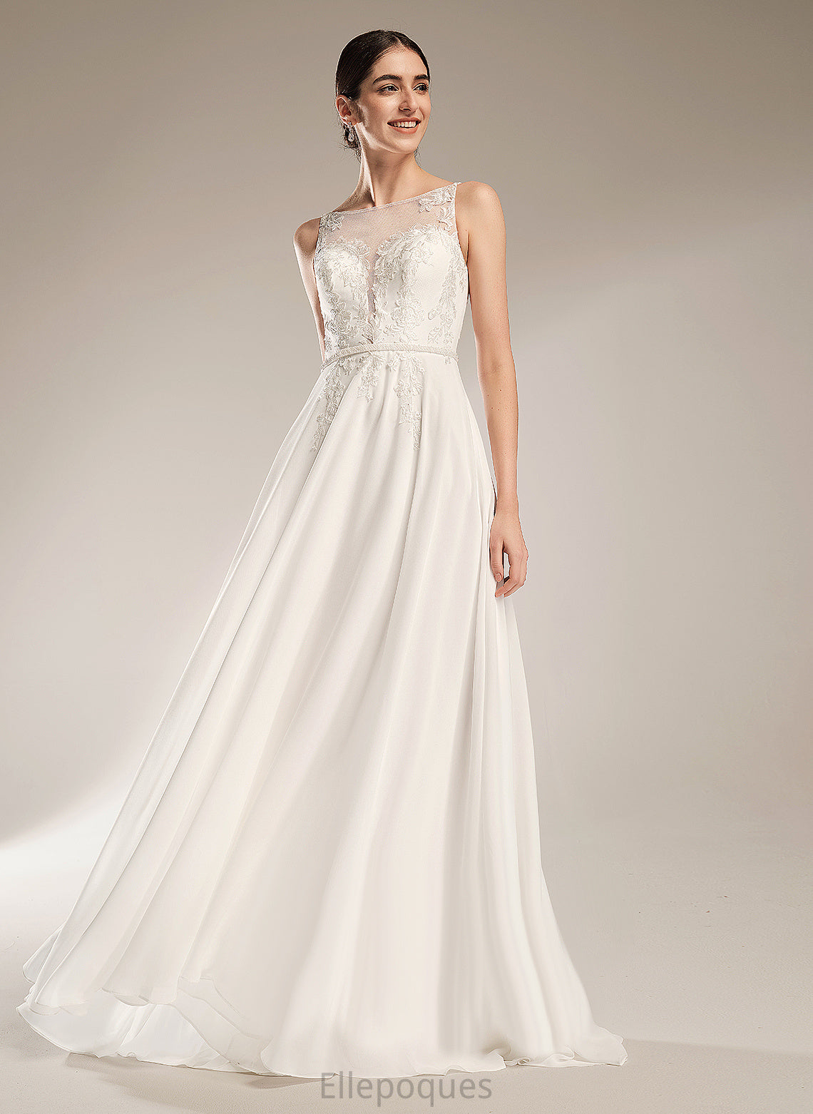 With Lace Train Camille Chiffon Dress Wedding Dresses A-Line Wedding Sequins Sweep Illusion