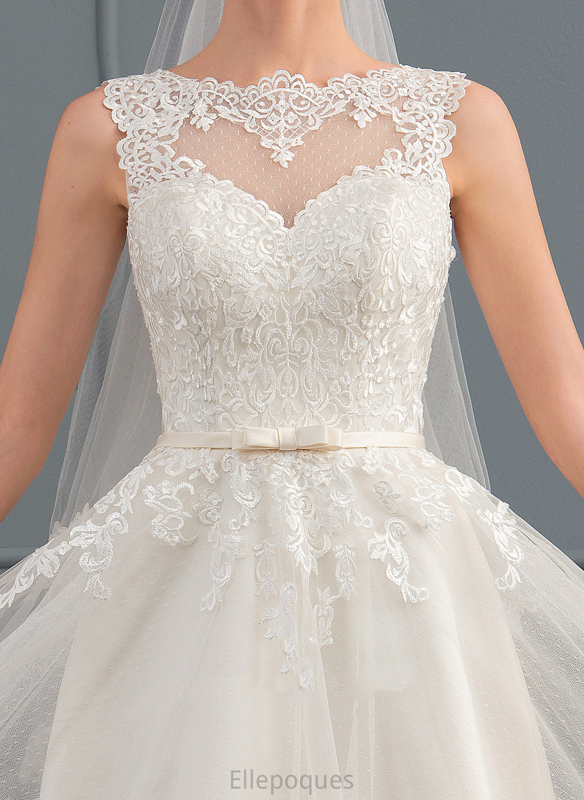 Dress Addyson Lace With Bow(s) Knee-Length Illusion Wedding Tulle Satin A-Line Wedding Dresses