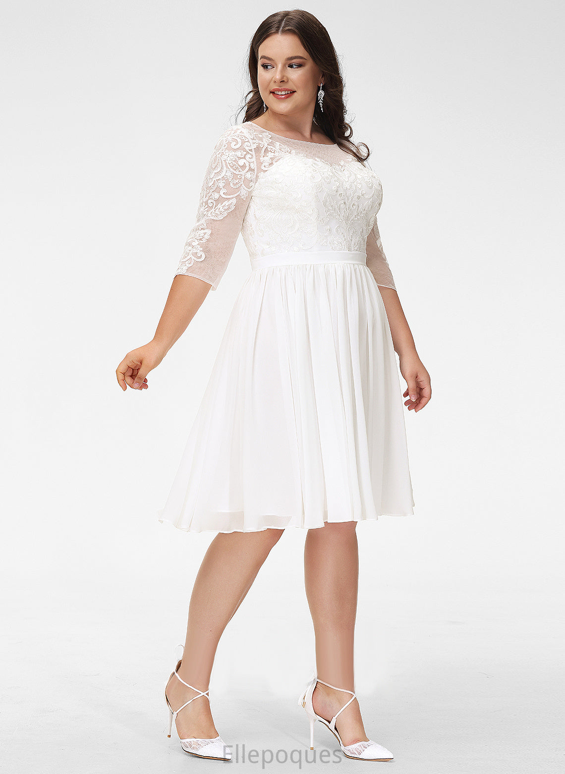 Dress Wedding Dresses Desirae Wedding Knee-Length Chiffon With A-Line Lace Scoop Sequins