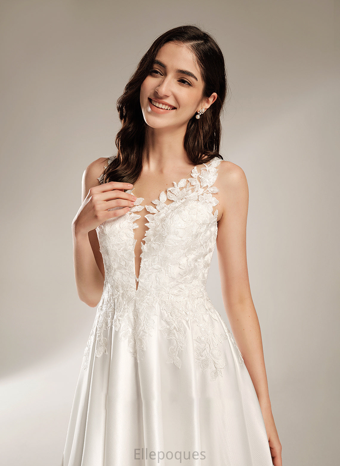 Tea-Length Wedding V-neck With A-Line Pockets Wedding Dresses Dress Janae