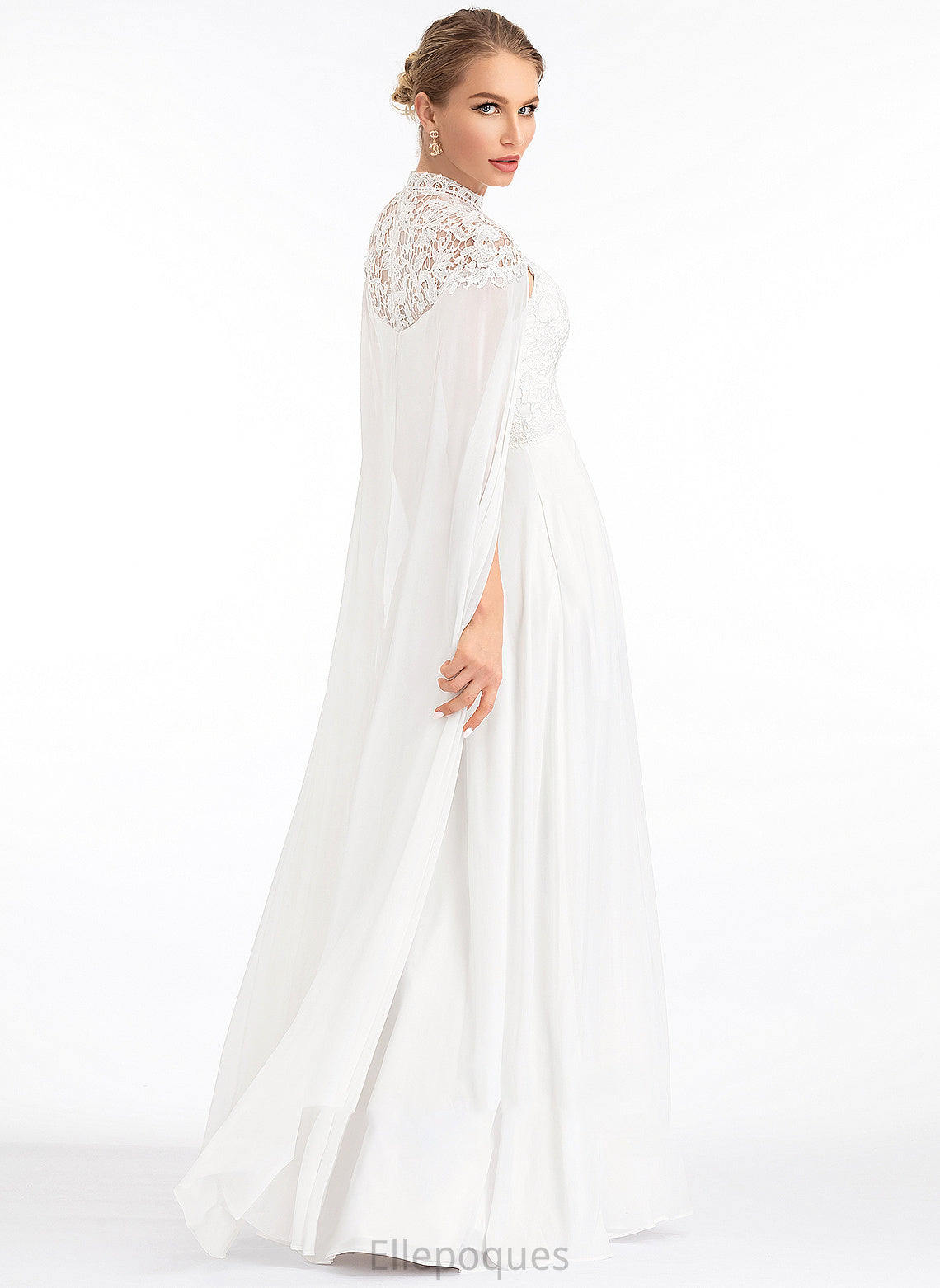 Yadira Wedding Dresses Neck High A-Line Dress Chiffon Floor-Length Wedding