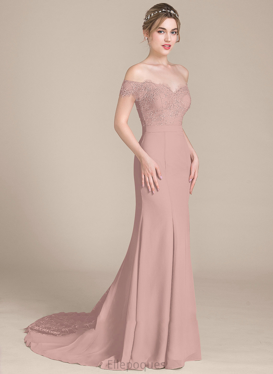 Train Lace Court Prom Dresses Mckinley With Sequins Off-the-Shoulder Chiffon Trumpet/Mermaid