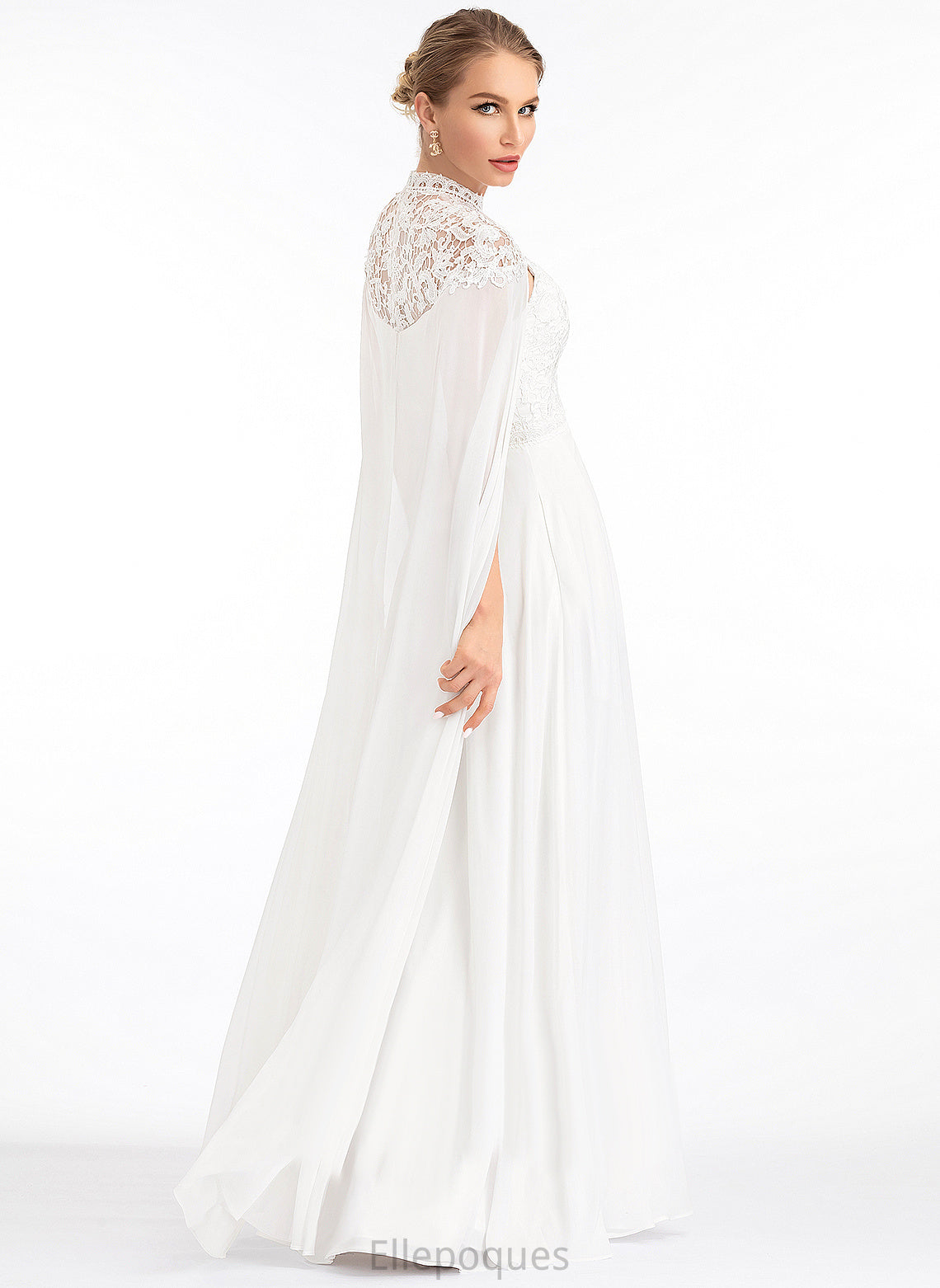 High A-Line Dress Floor-Length Lace Wedding Taniyah Neck Wedding Dresses Chiffon