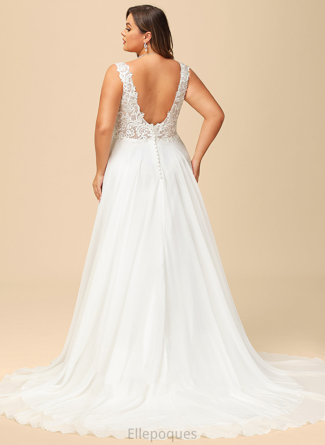 V-neck Chiffon Court Wedding Wedding Dresses A-Line Lace Halle Dress Train