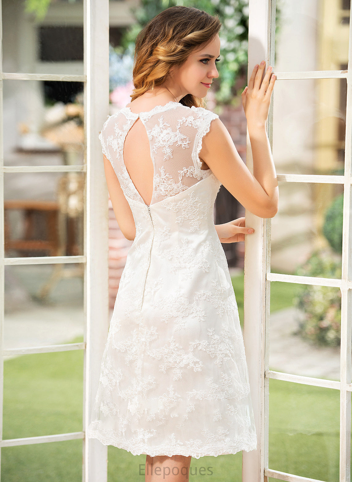 Lace Neck Dress Wedding Dresses Scoop Bella A-Line Wedding Knee-Length