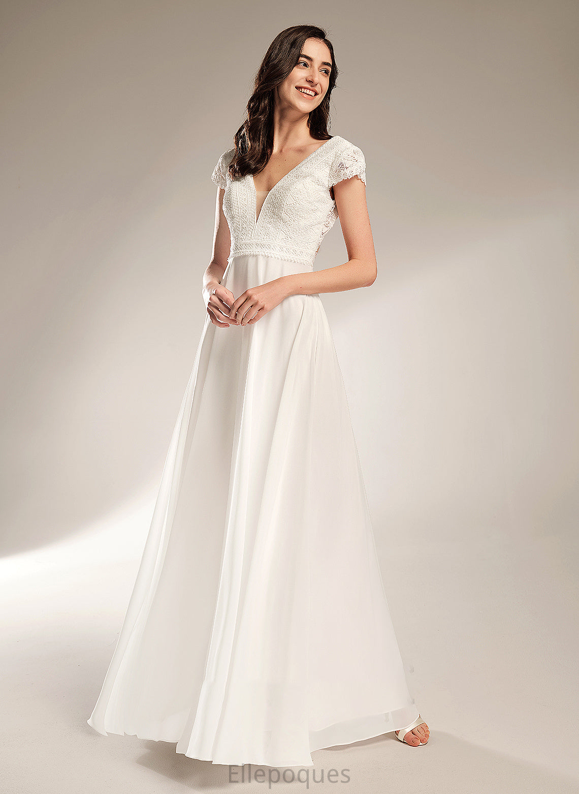 Wedding V-neck Dress Wedding Dresses Floor-Length A-Line Nita