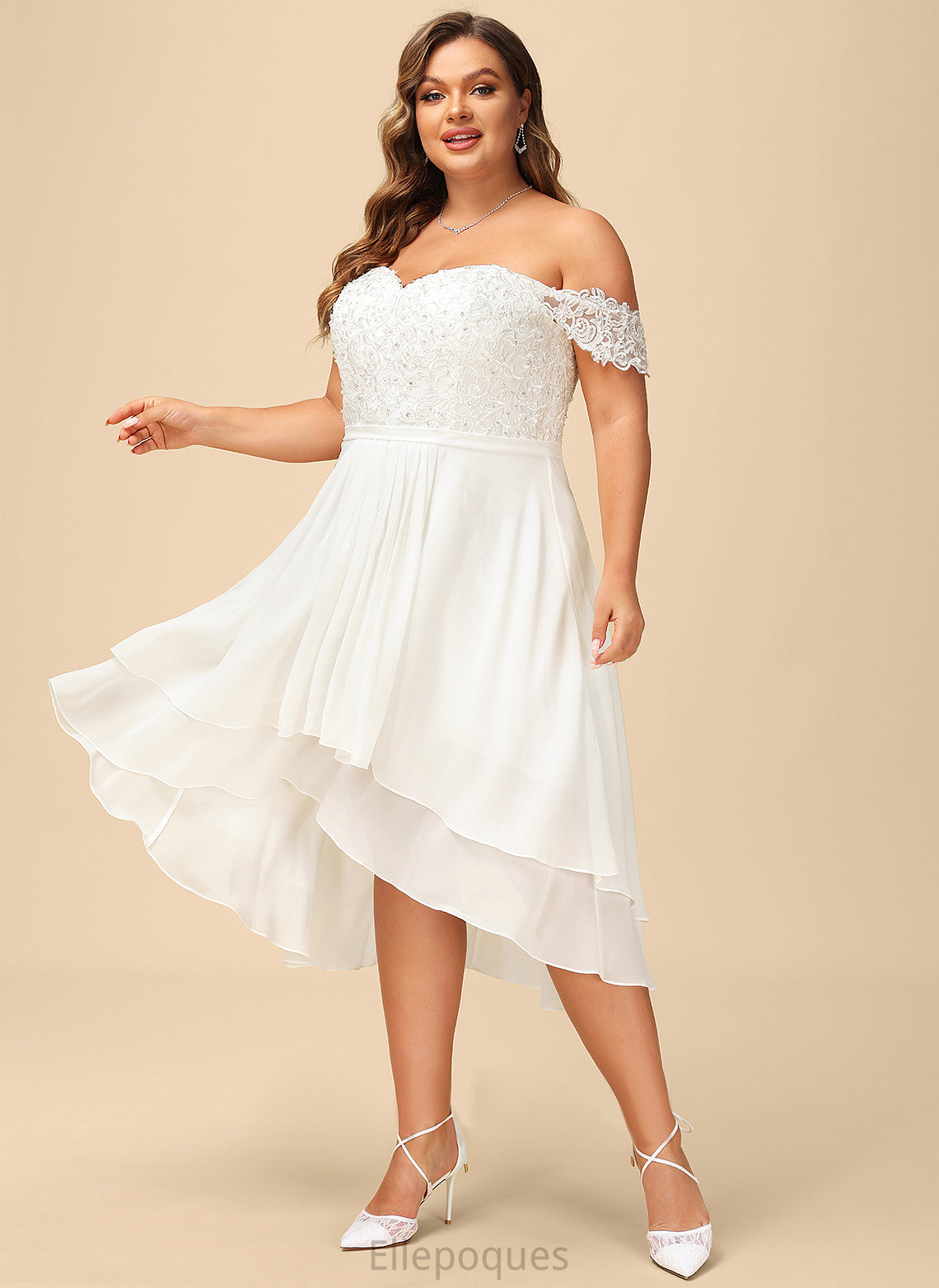 Wedding Dresses Beading Chiffon Wedding Dress Off-the-Shoulder With Sequins Asymmetrical A-Line Lace Moira