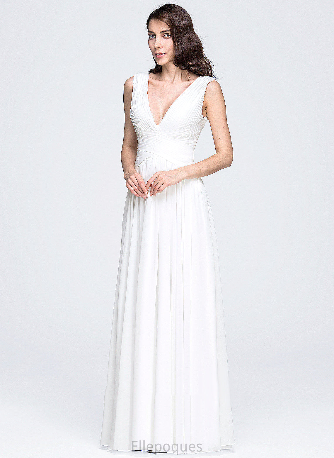 Wedding Wedding Dresses Chiffon Floor-Length Dress A-Line Natalya Pleated V-neck With