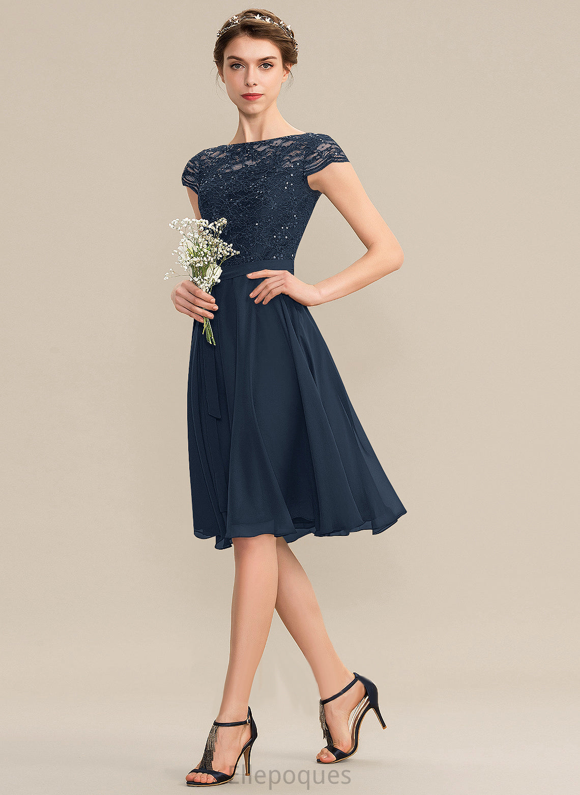 Scoop Henrietta Chiffon Homecoming With Homecoming Dresses Lace A-Line Knee-Length Dress Neck Bow(s)